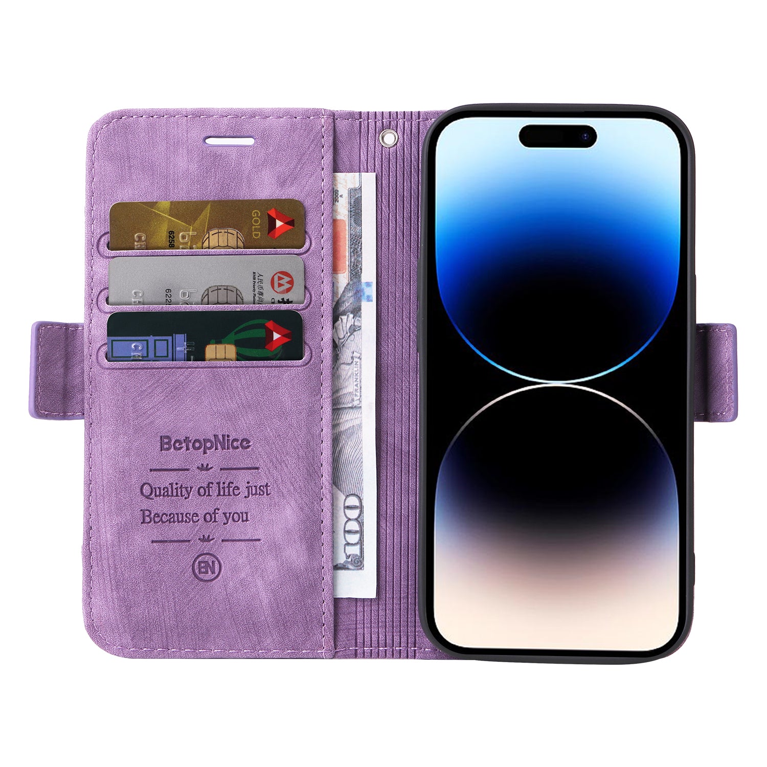 Uniqkart 001 For iPhone 15 Pro Multifunction Wallet Cell Phone Case Shockproof PU Leather Stand Cover - Purple
