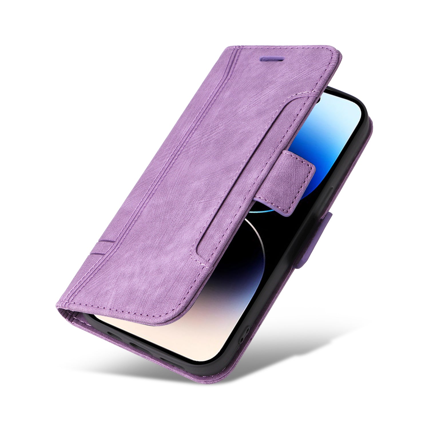 Uniqkart 001 For iPhone 15 Pro Multifunction Wallet Cell Phone Case Shockproof PU Leather Stand Cover - Purple