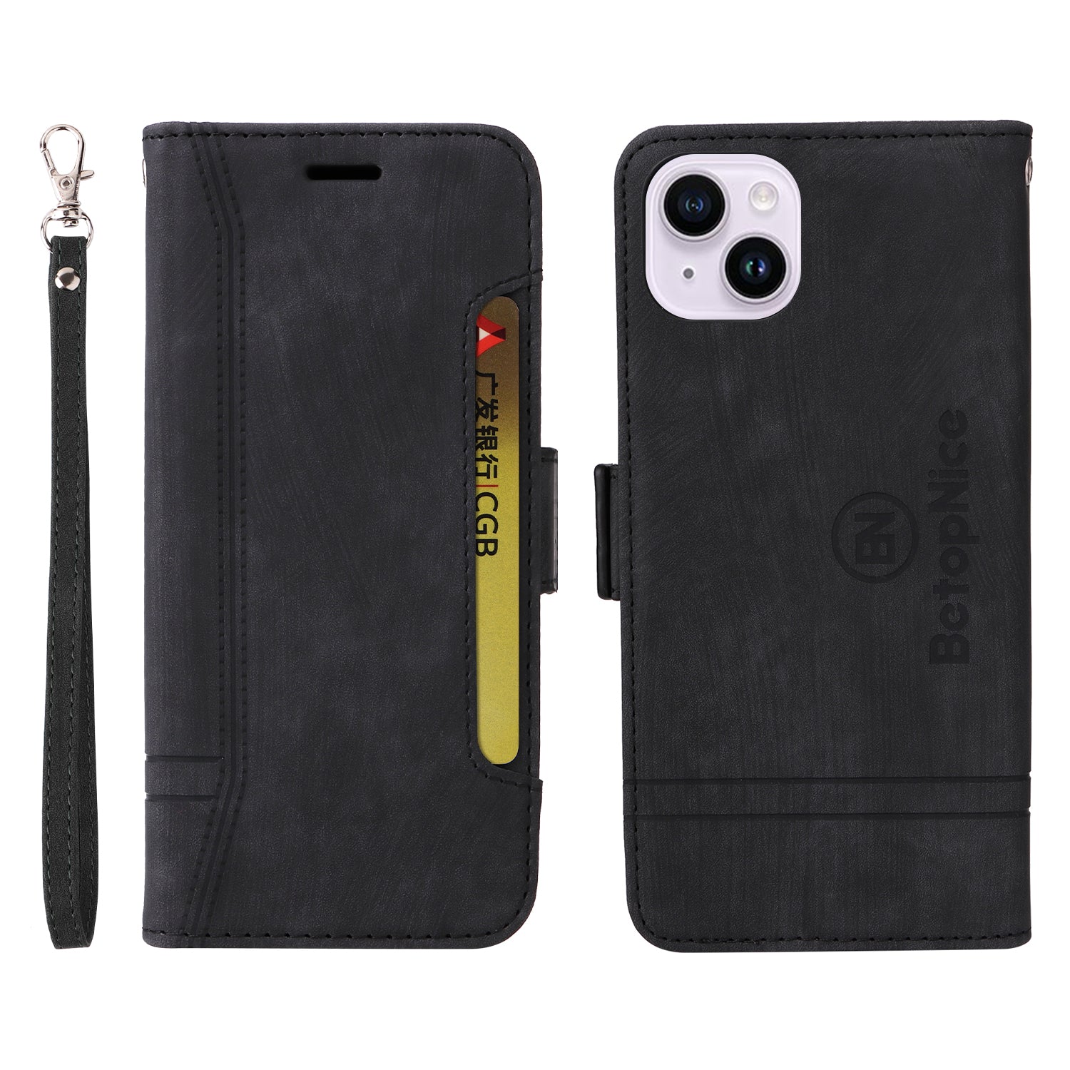 Uniqkart 001 For iPhone 15 Plus Shockproof PU Leather Stand Cover Multifunction Wallet Cell Phone Case - Black