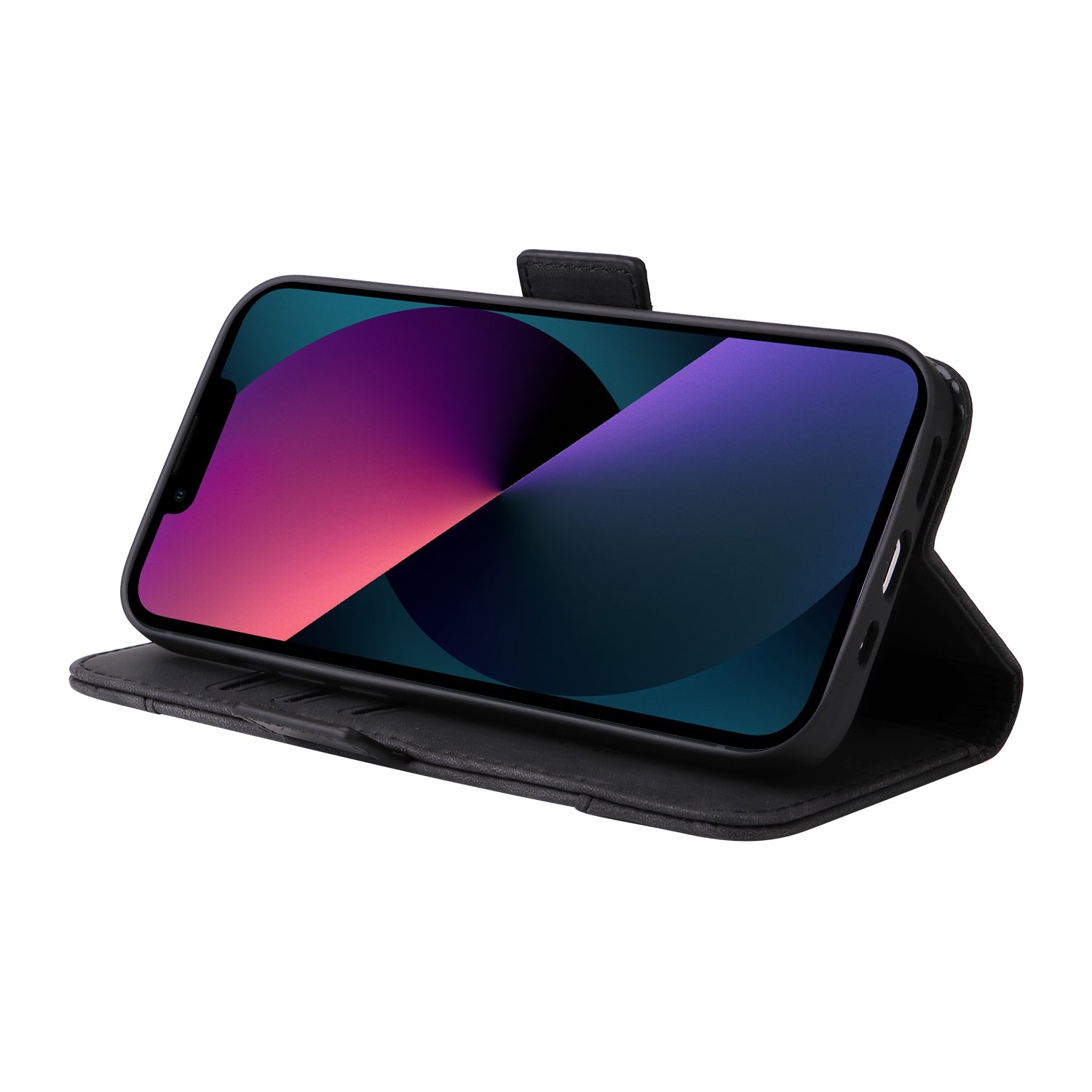 Uniqkart 001 For iPhone 15 Smartphone Cover Wallet Cell Phone Case Shockproof PU Leather Stand Shell - Black