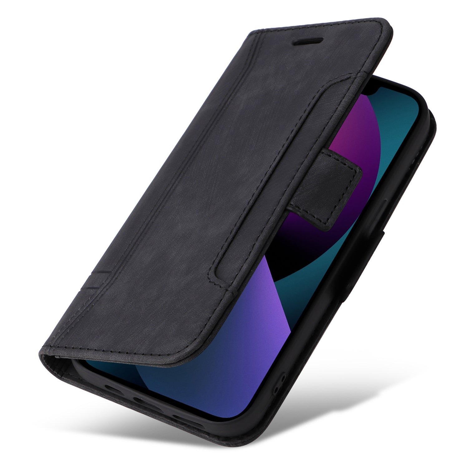 Uniqkart 001 For iPhone 15 Smartphone Cover Wallet Cell Phone Case Shockproof PU Leather Stand Shell - Black