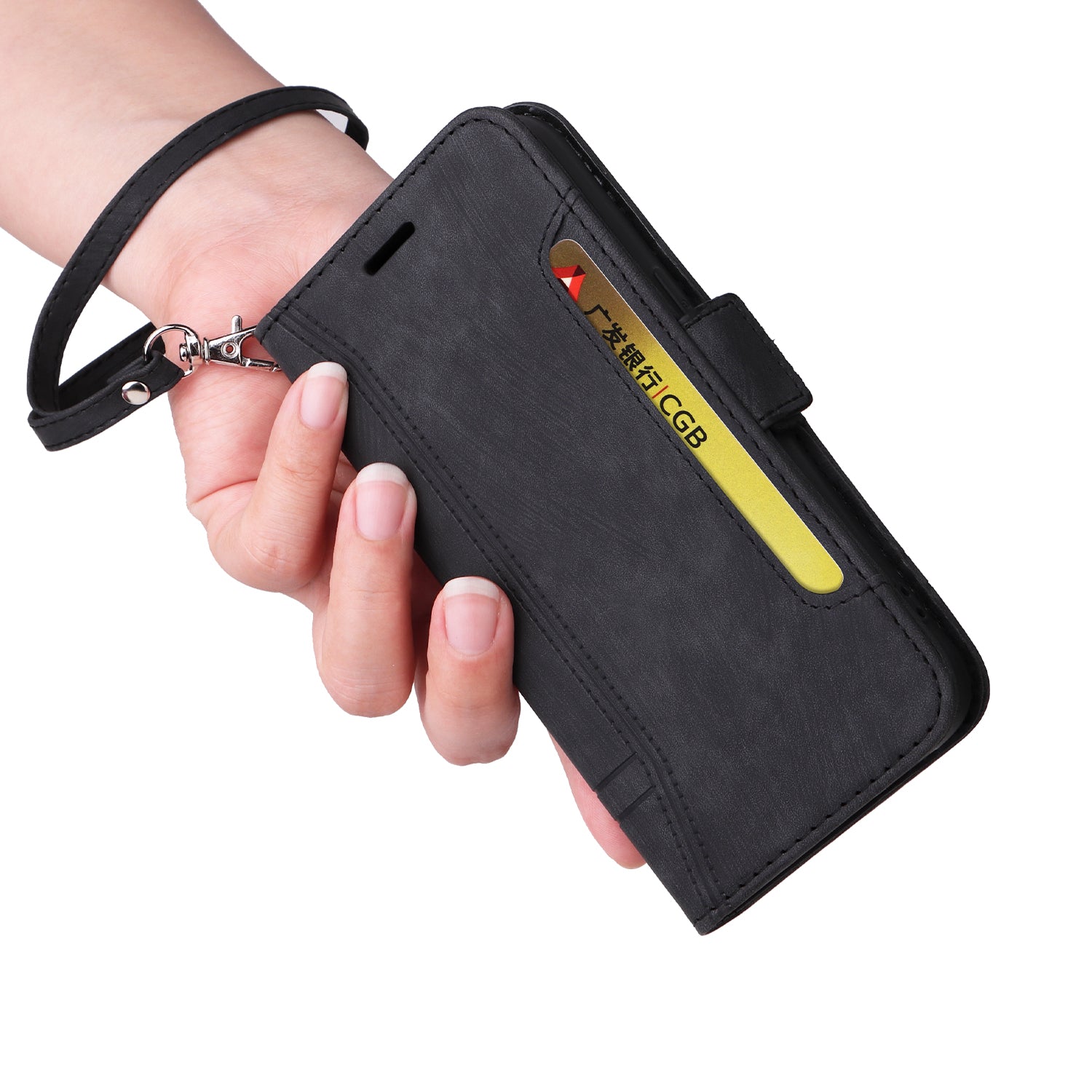 Uniqkart 001 For iPhone 15 Smartphone Cover Wallet Cell Phone Case Shockproof PU Leather Stand Shell - Black
