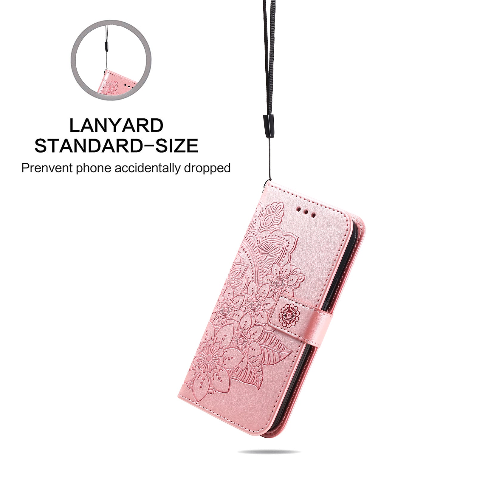 Uniqkart for iPhone 15 Imprinted Flower Pattern Wallet Phone Shell PU Leather Cover Phone Stand Case - Pink