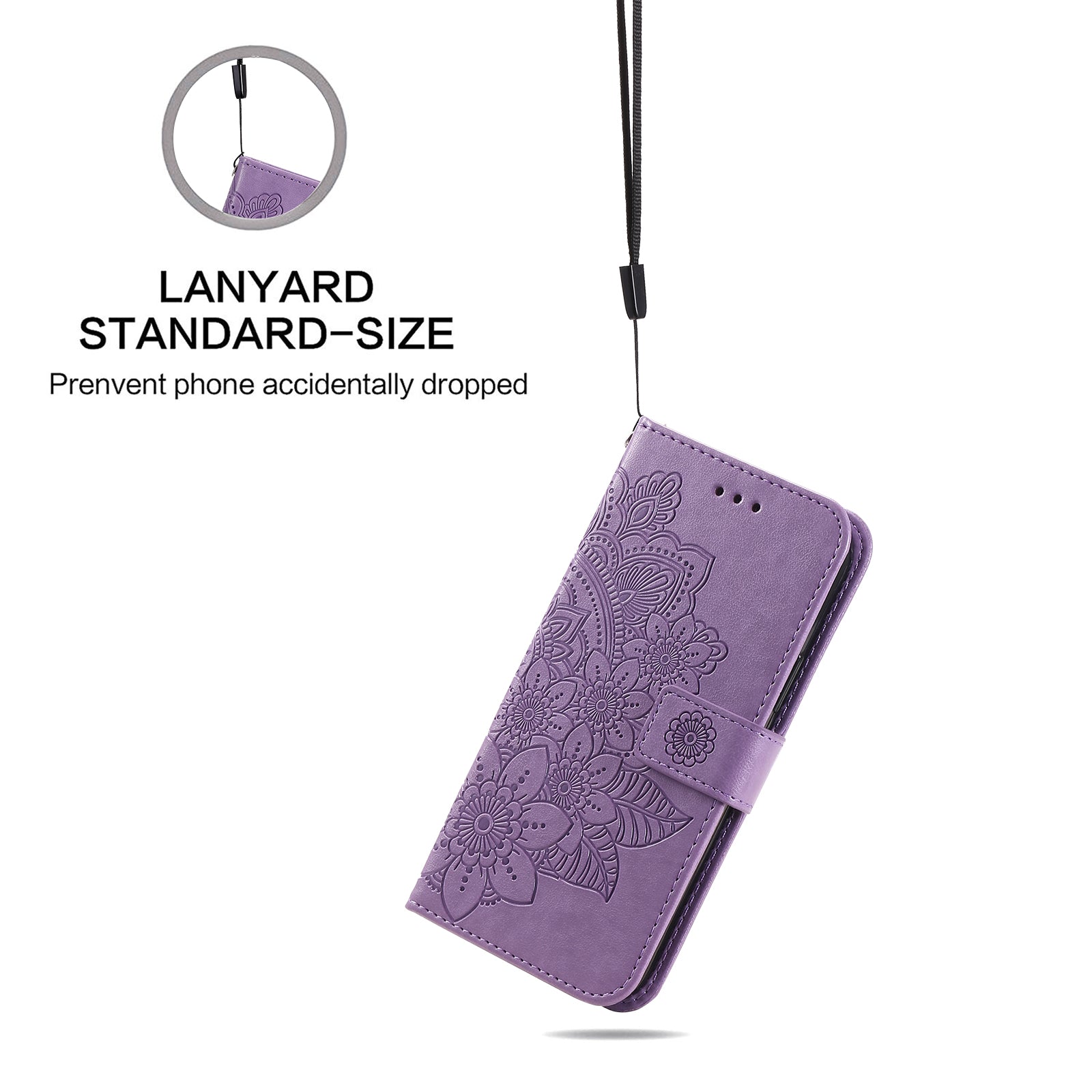 Uniqkart for iPhone 15 Pro Imprinted Flower Pattern Phone Stand Case Wallet Phone Shell PU Leather Cover - Purple