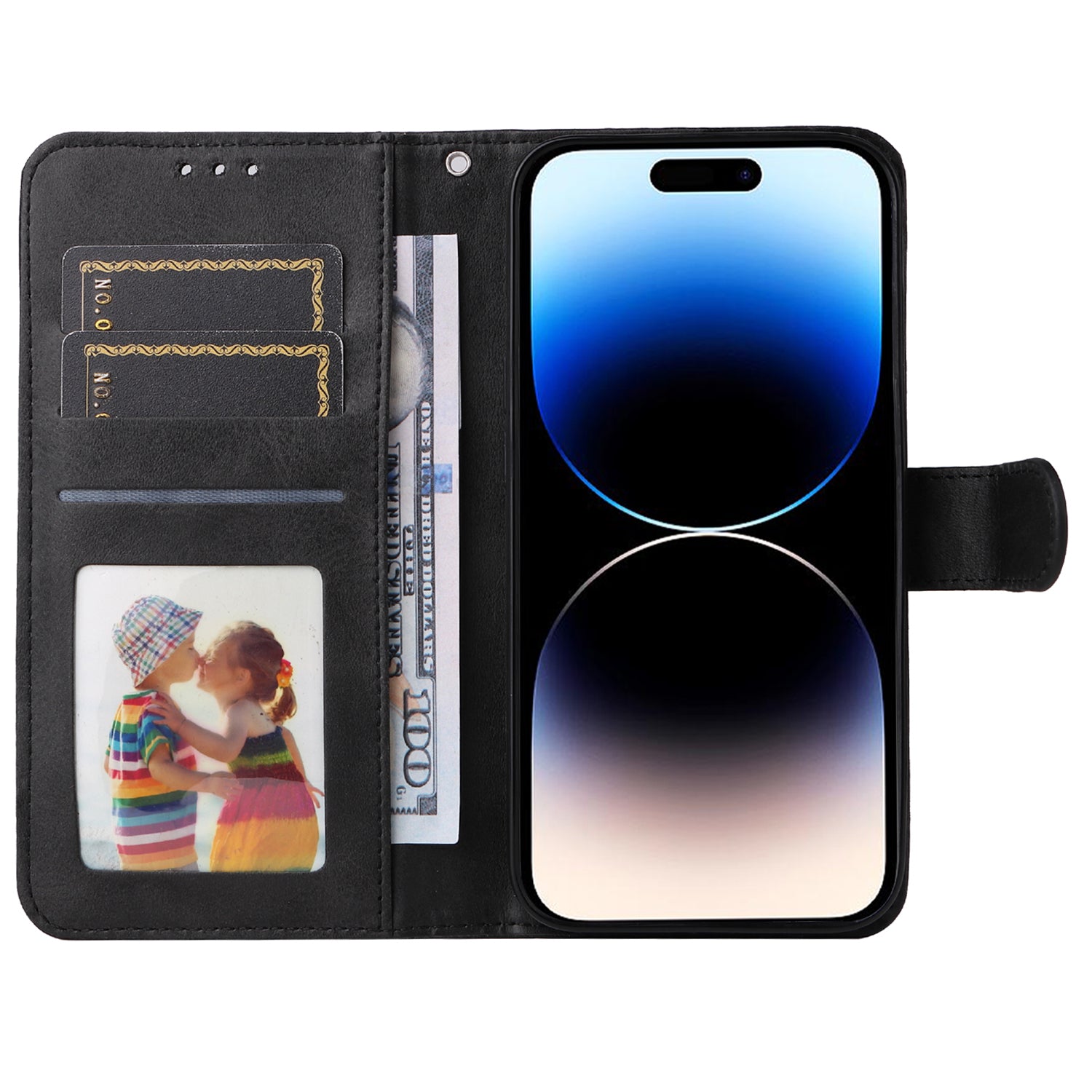 Uniqkart for iPhone 15 Pro Wallet Phone Case Anti-Scratch PU Leather Calf Texture Flip Stand Phone Shell Cover - Black