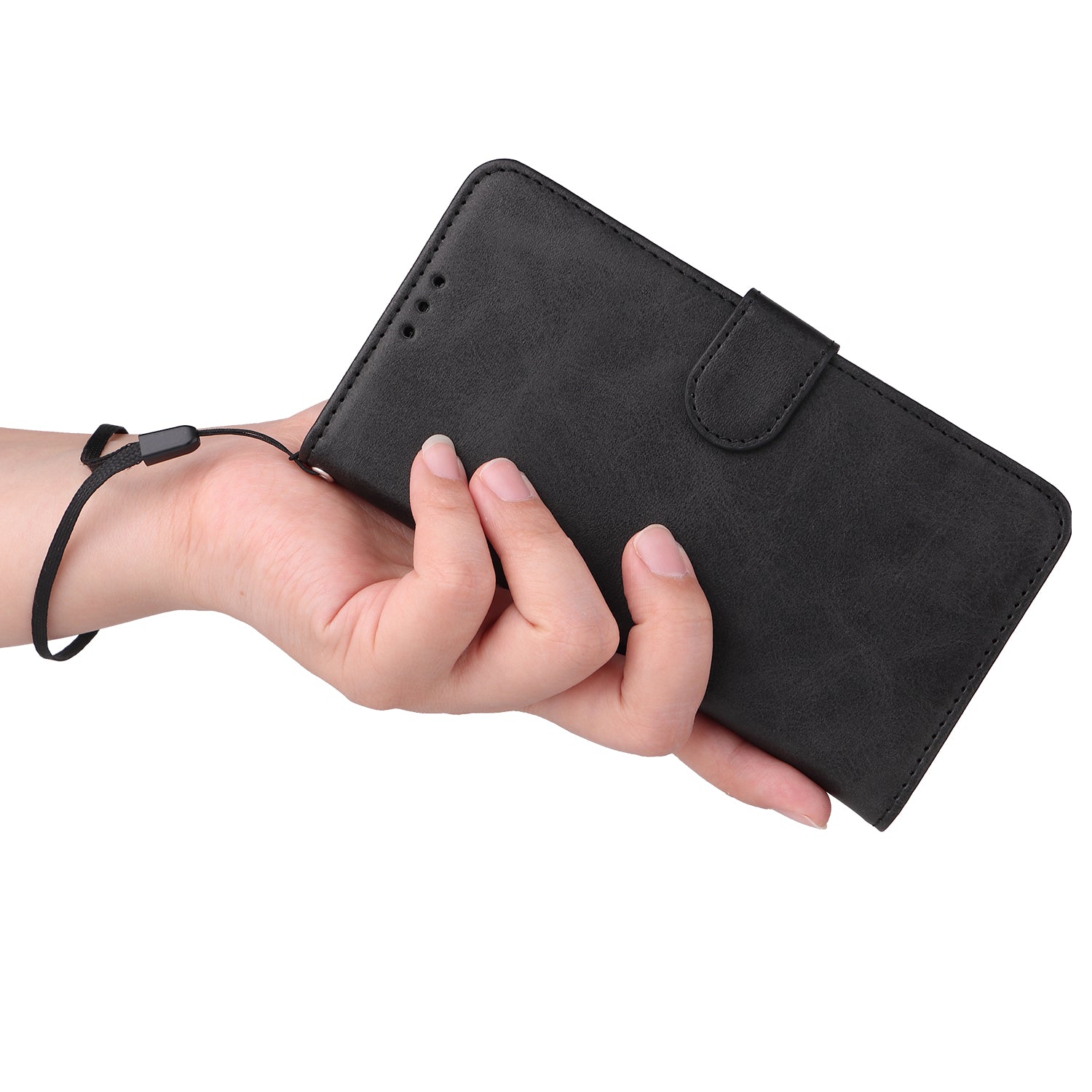 Uniqkart for iPhone 15 Pro Wallet Phone Case Anti-Scratch PU Leather Calf Texture Flip Stand Phone Shell Cover - Black