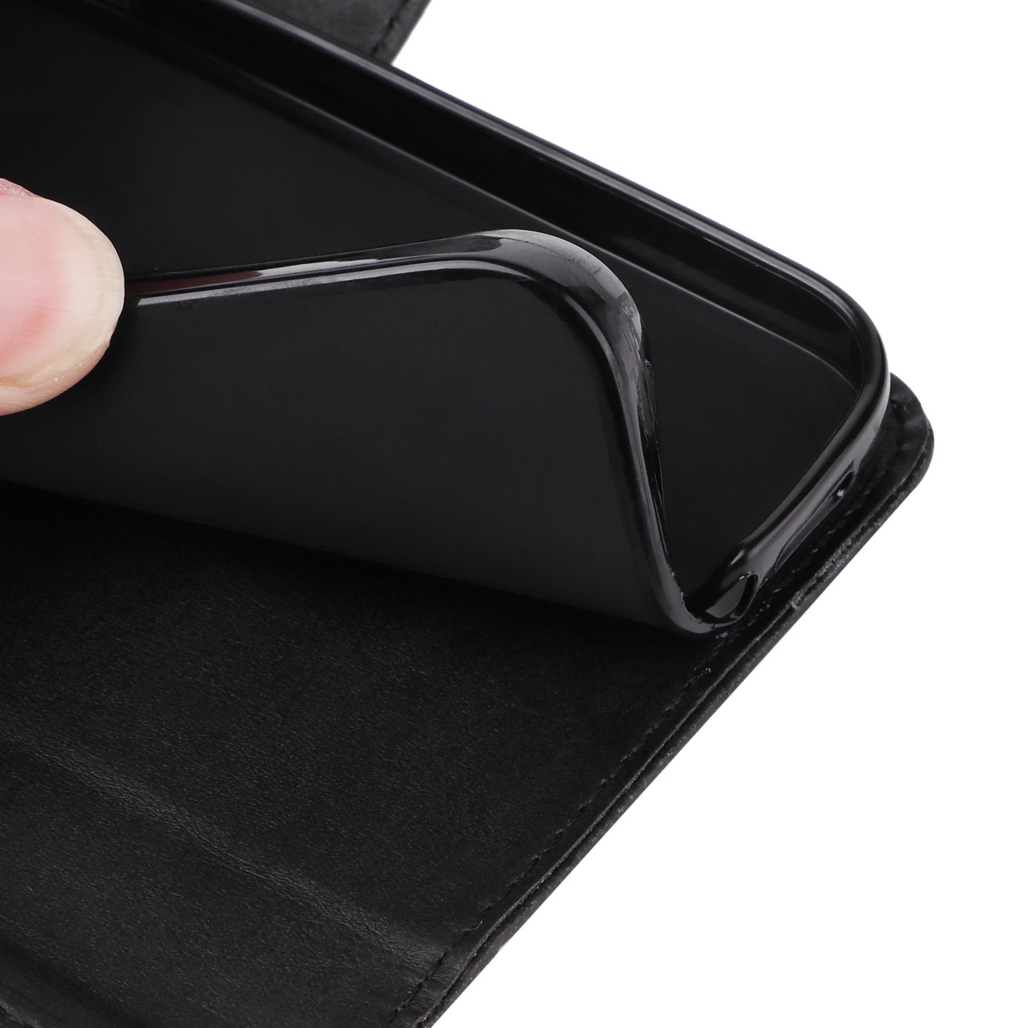 Uniqkart for iPhone 15 Pro Wallet Phone Case Anti-Scratch PU Leather Calf Texture Flip Stand Phone Shell Cover - Black