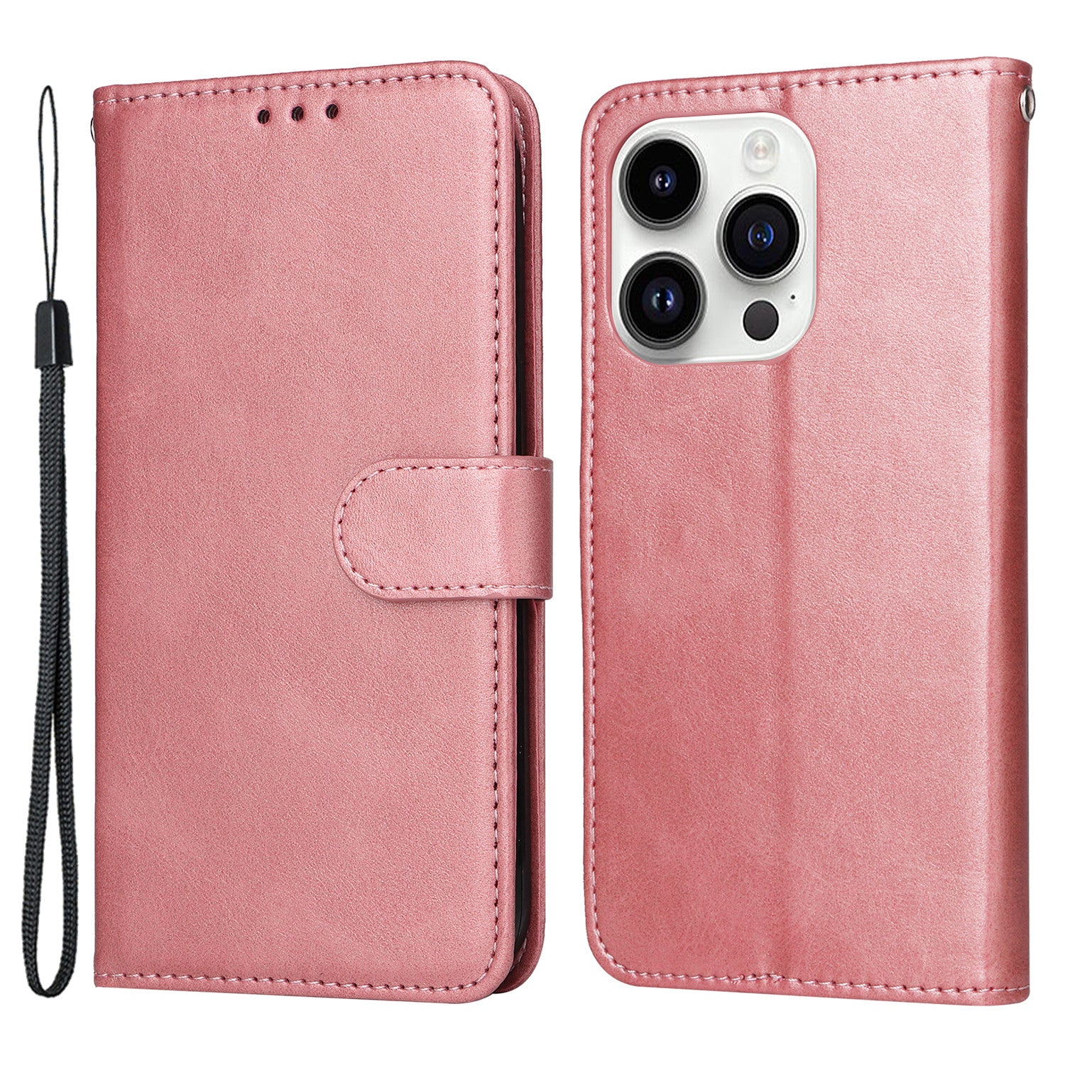 Uniqkart for iPhone 15 Pro Wallet Phone Case Anti-Scratch PU Leather Calf Texture Flip Stand Phone Shell Cover - Pink