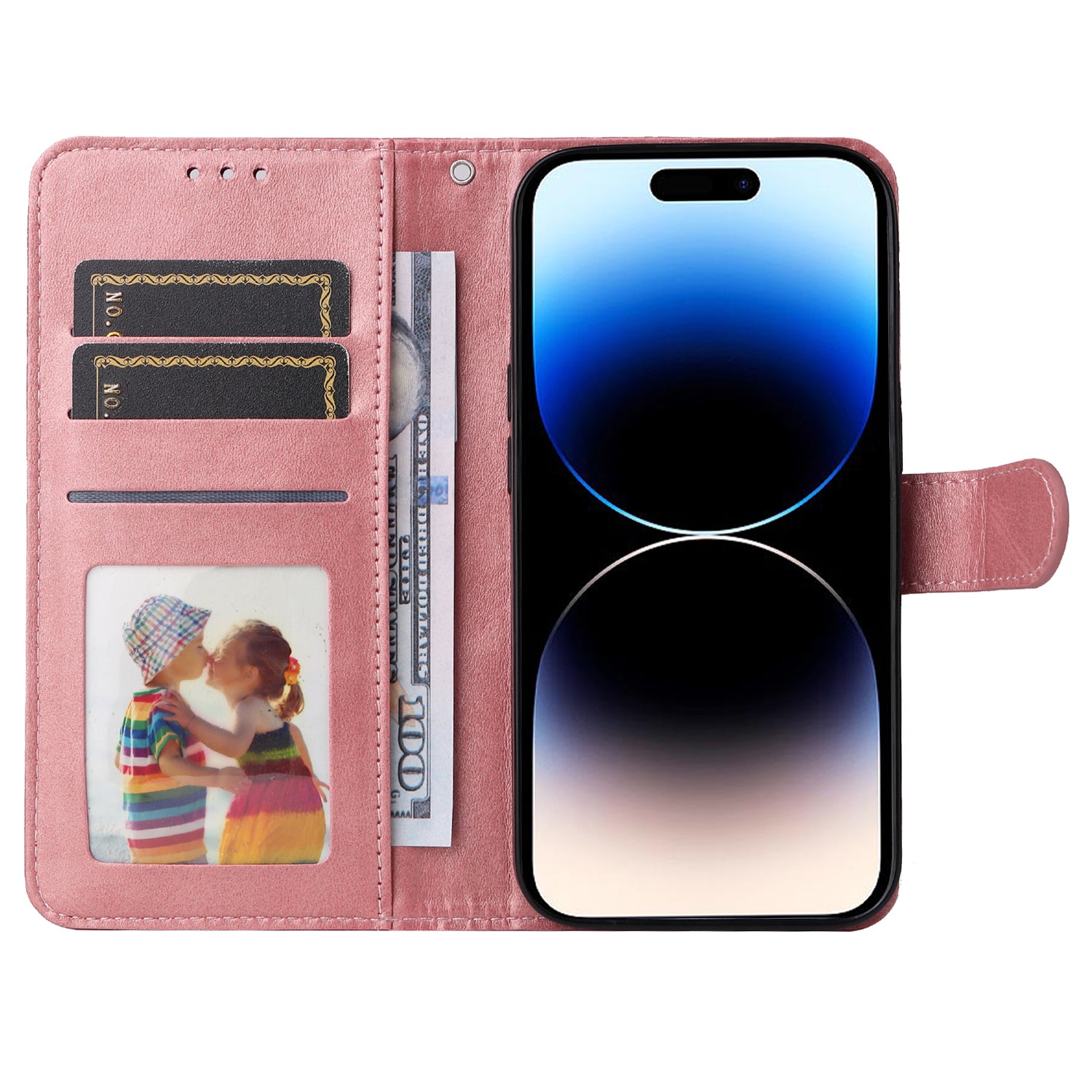 Uniqkart for iPhone 15 Pro Wallet Phone Case Anti-Scratch PU Leather Calf Texture Flip Stand Phone Shell Cover - Pink