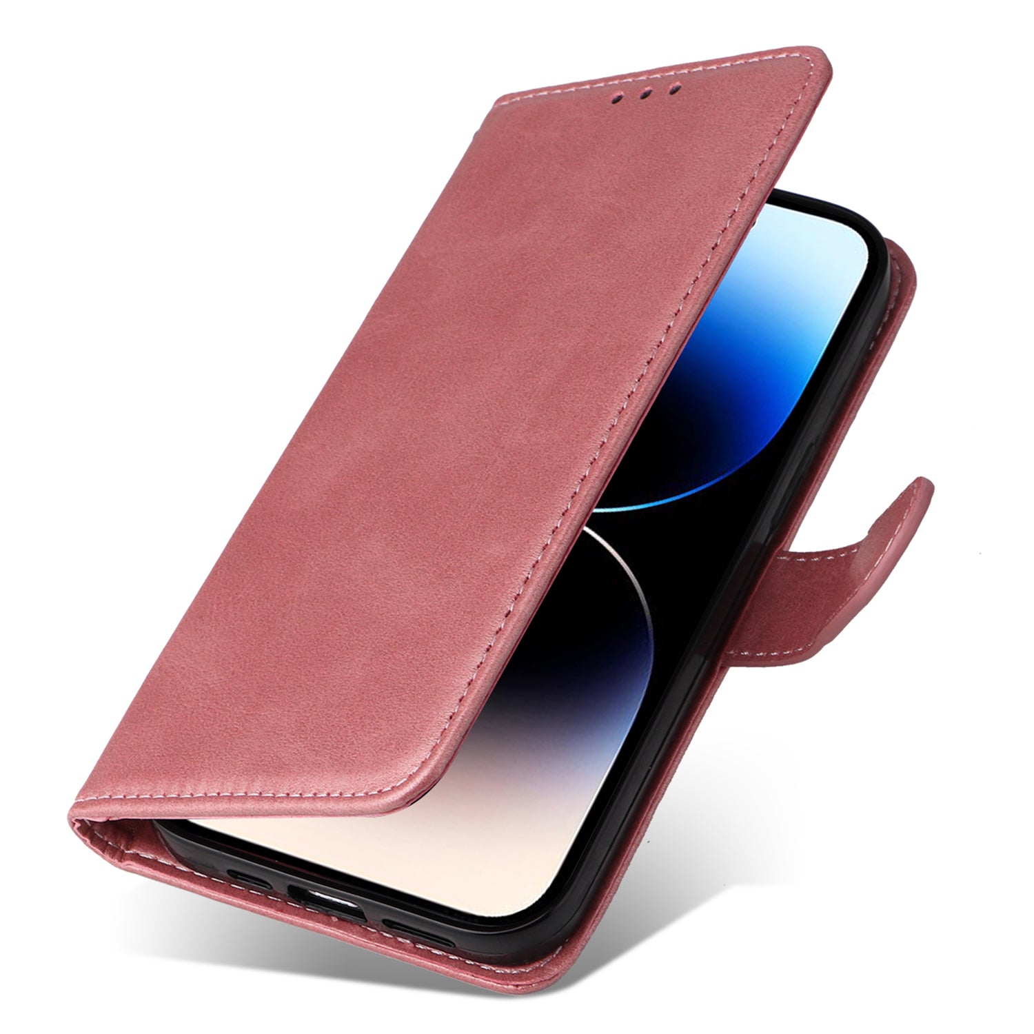 Uniqkart for iPhone 15 Pro Wallet Phone Case Anti-Scratch PU Leather Calf Texture Flip Stand Phone Shell Cover - Pink