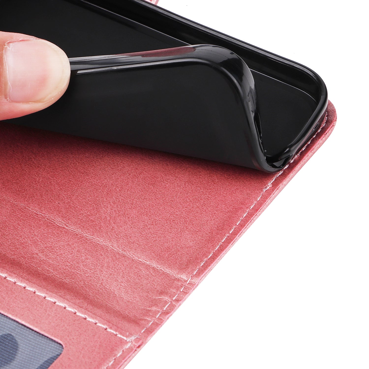 Uniqkart for iPhone 15 Pro Wallet Phone Case Anti-Scratch PU Leather Calf Texture Flip Stand Phone Shell Cover - Pink