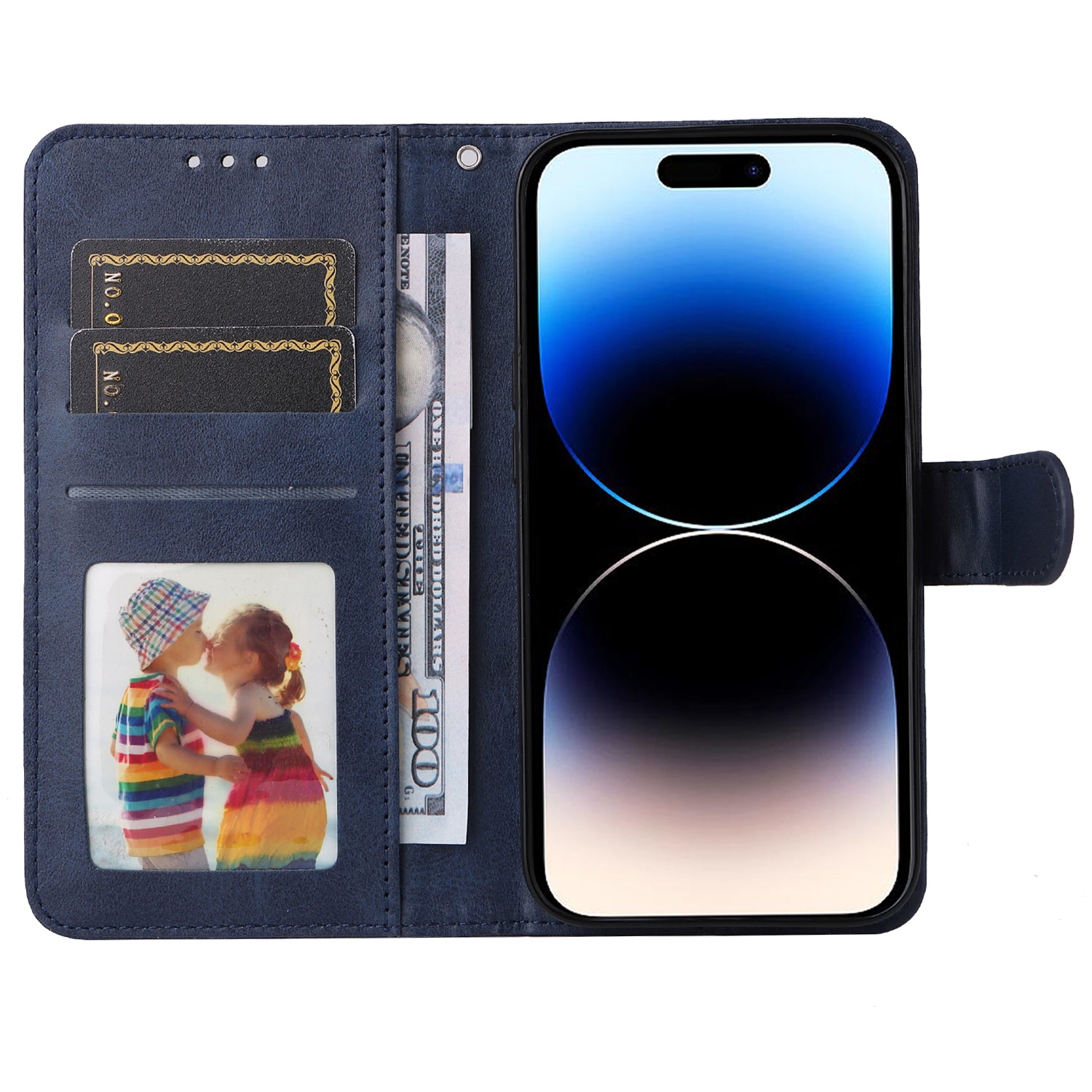 Uniqkart for iPhone 15 Pro Wallet Phone Case Anti-Scratch PU Leather Calf Texture Flip Stand Phone Shell Cover - Blue