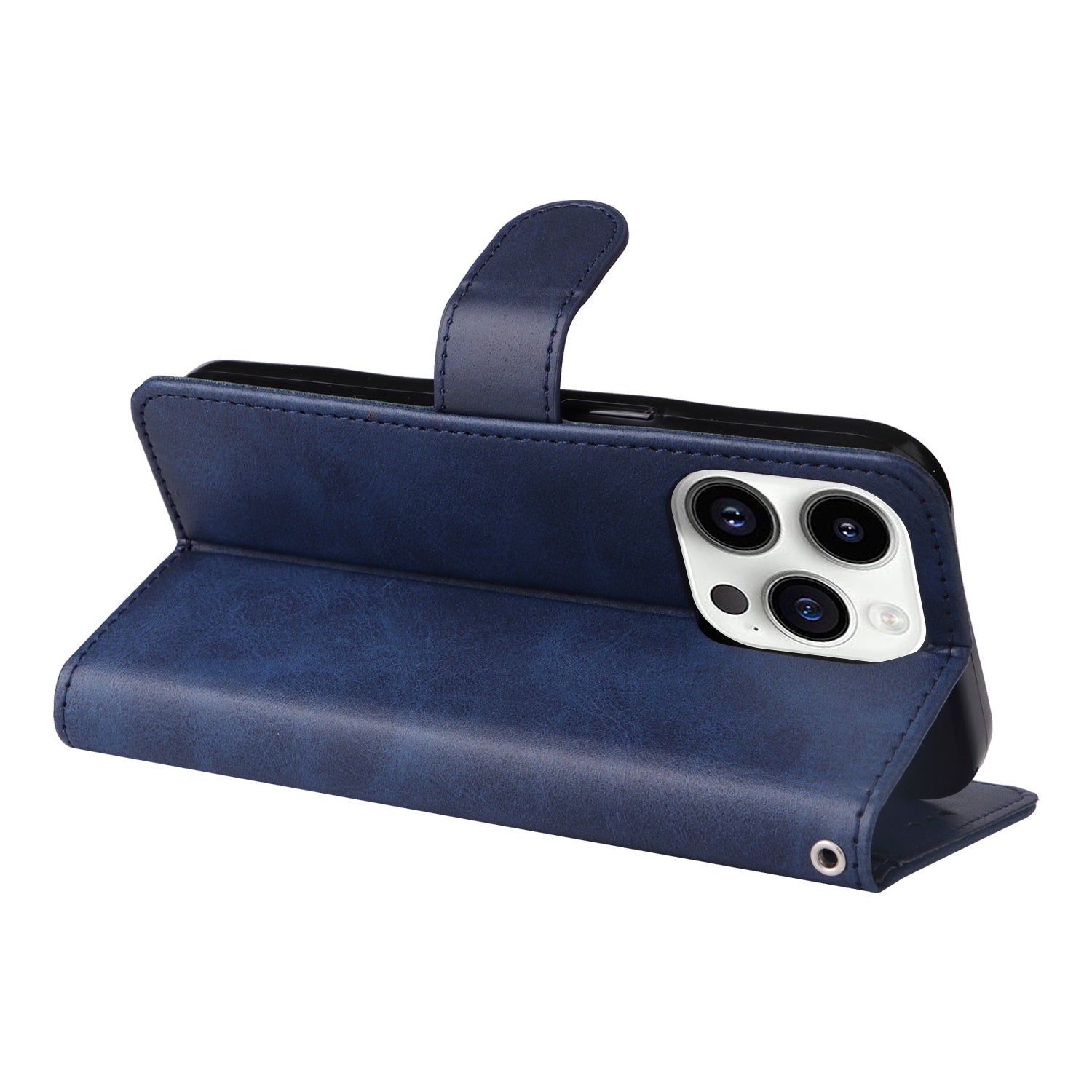 Uniqkart for iPhone 15 Pro Wallet Phone Case Anti-Scratch PU Leather Calf Texture Flip Stand Phone Shell Cover - Blue