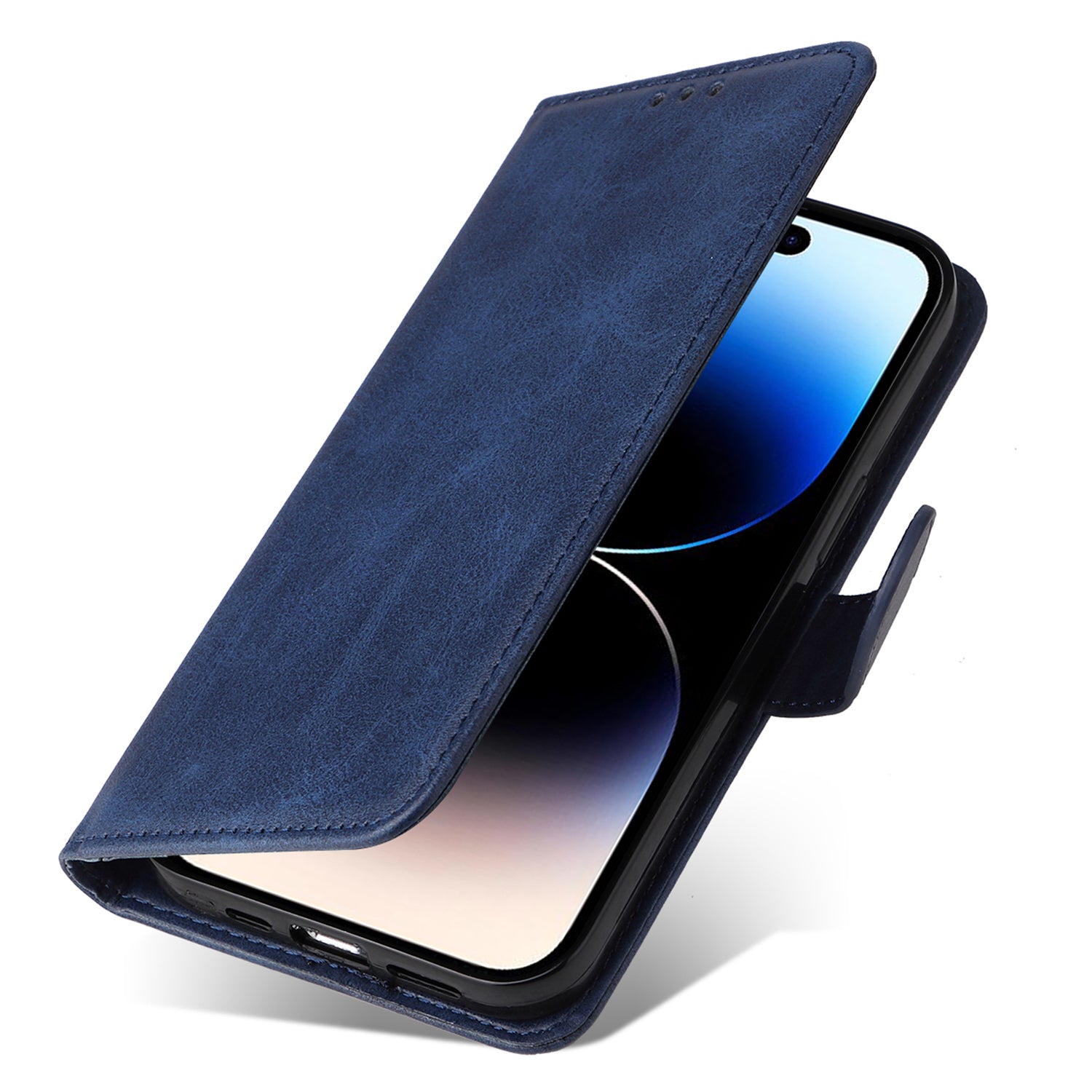 Uniqkart for iPhone 15 Pro Wallet Phone Case Anti-Scratch PU Leather Calf Texture Flip Stand Phone Shell Cover - Blue
