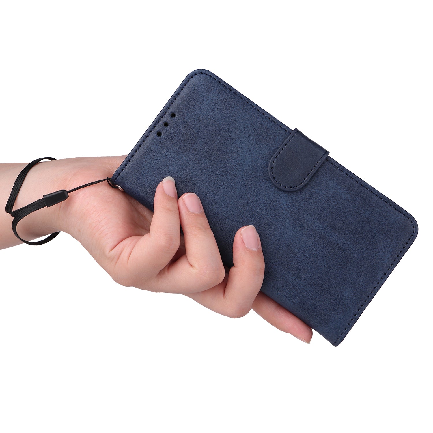 Uniqkart for iPhone 15 Pro Wallet Phone Case Anti-Scratch PU Leather Calf Texture Flip Stand Phone Shell Cover - Blue