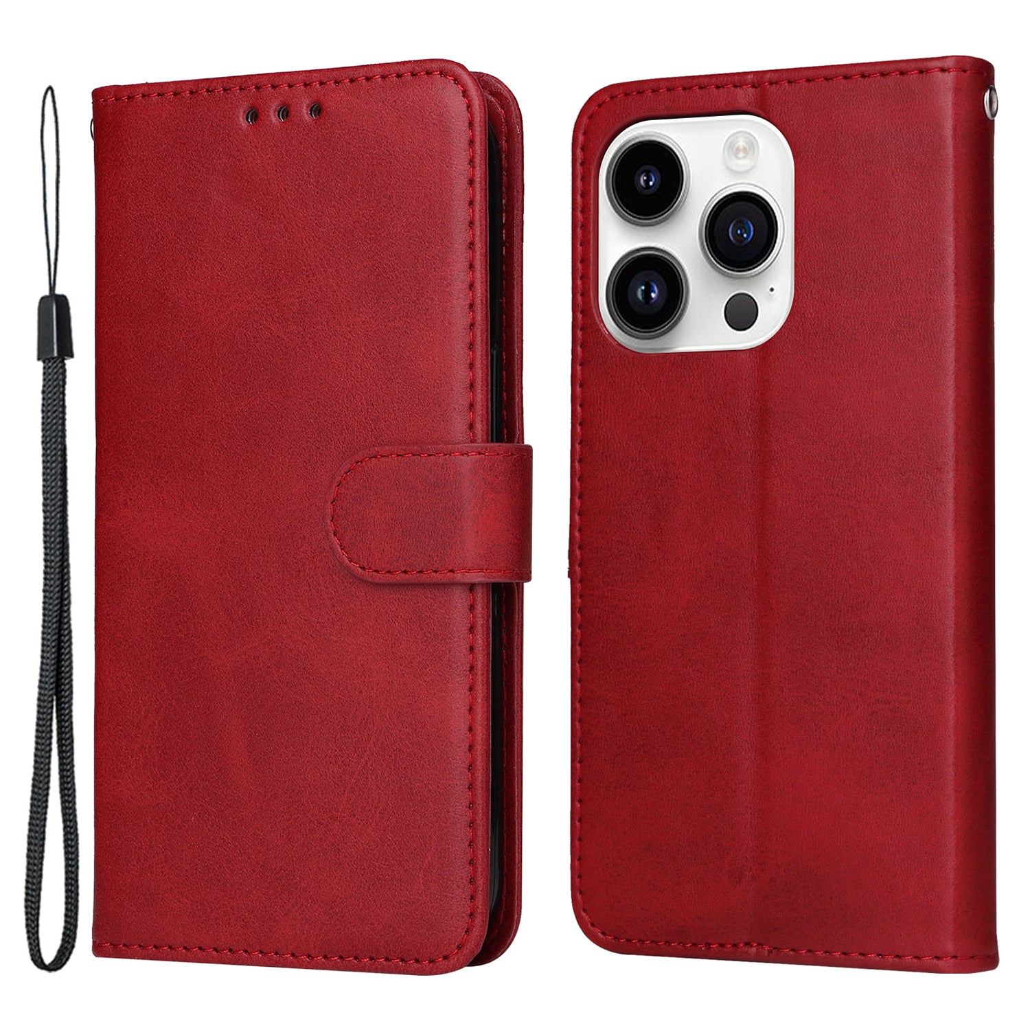 Uniqkart for iPhone 15 Pro Max Shockproof  Calf Texture Flip Shell PU Leather Wallet Phone Case Stand Cover - Red