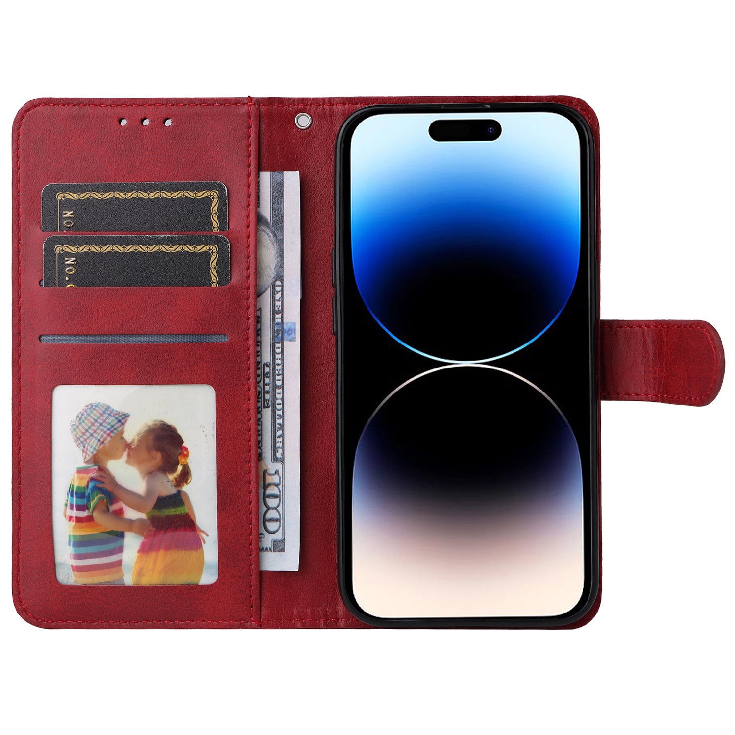 Uniqkart for iPhone 15 Pro Max Shockproof  Calf Texture Flip Shell PU Leather Wallet Phone Case Stand Cover - Red