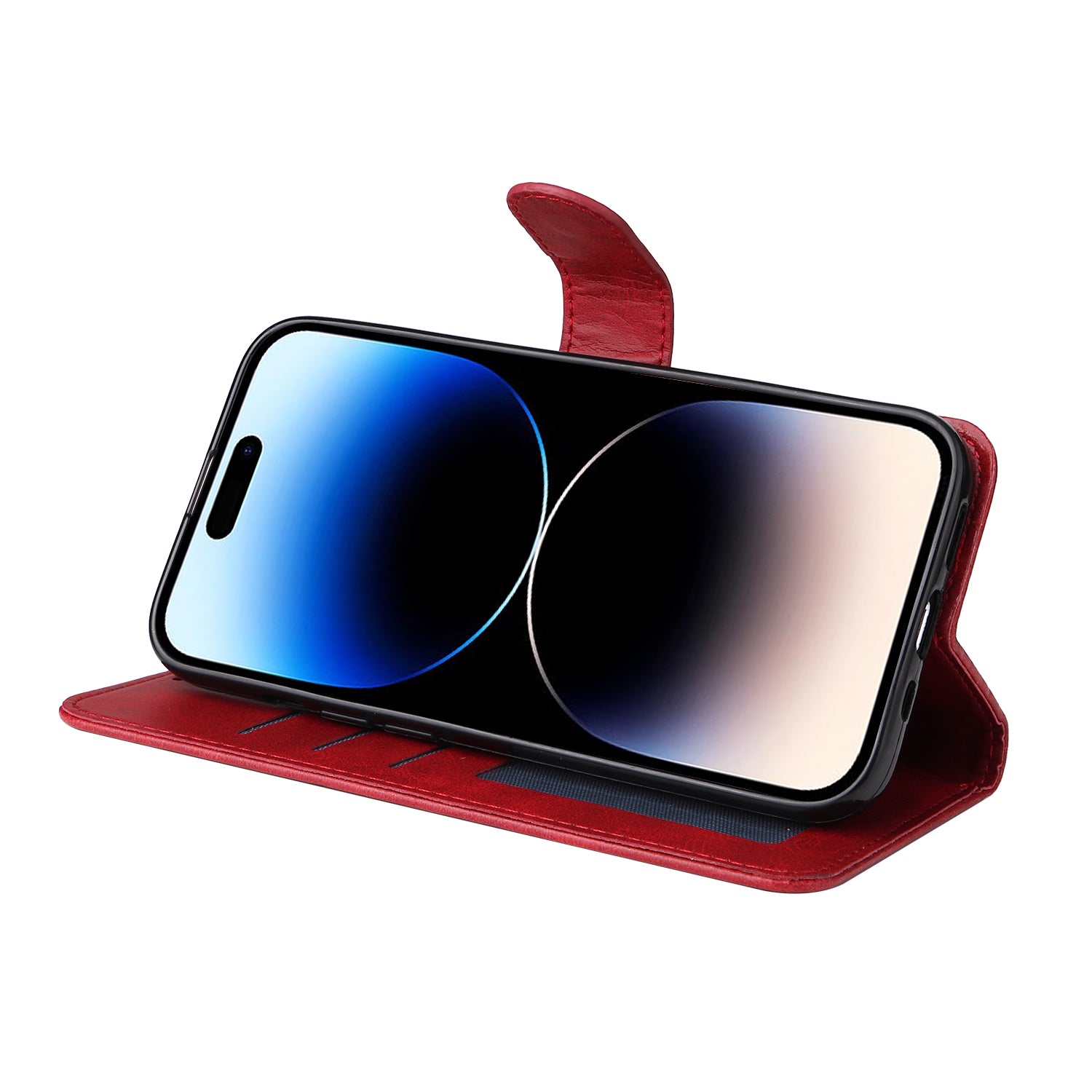 Uniqkart for iPhone 15 Pro Max Shockproof  Calf Texture Flip Shell PU Leather Wallet Phone Case Stand Cover - Red