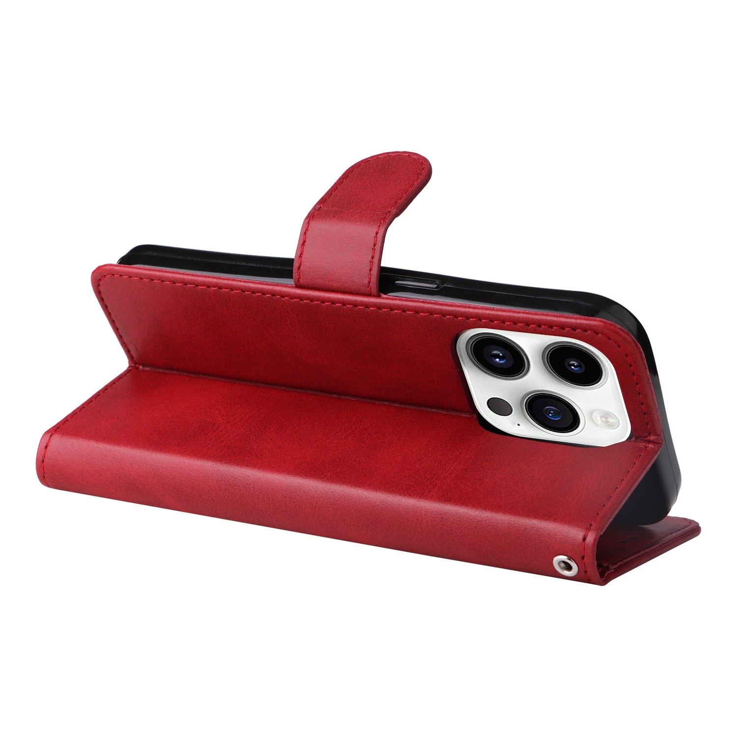 Uniqkart for iPhone 15 Pro Max Shockproof  Calf Texture Flip Shell PU Leather Wallet Phone Case Stand Cover - Red