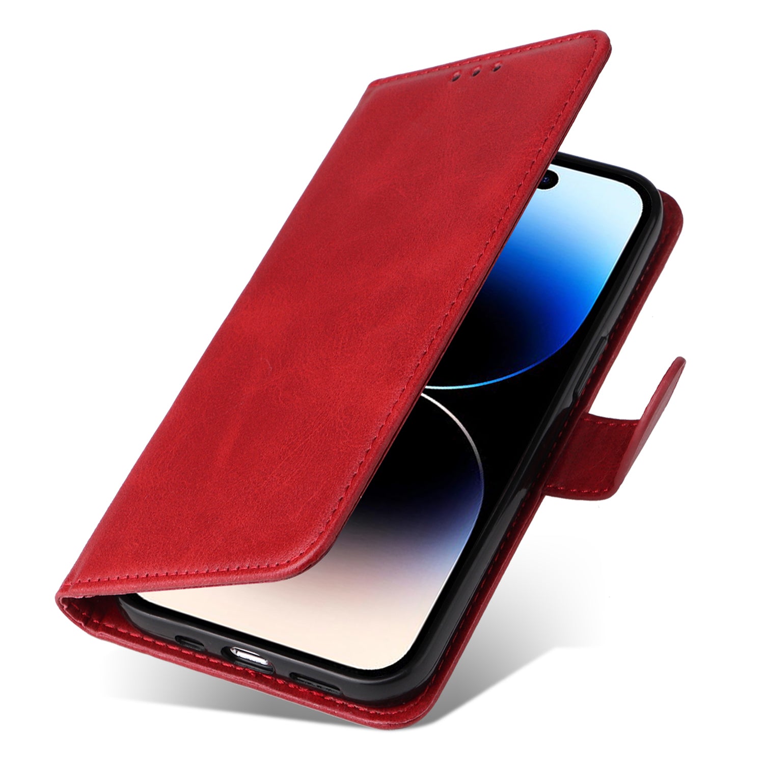 Uniqkart for iPhone 15 Pro Max Shockproof  Calf Texture Flip Shell PU Leather Wallet Phone Case Stand Cover - Red
