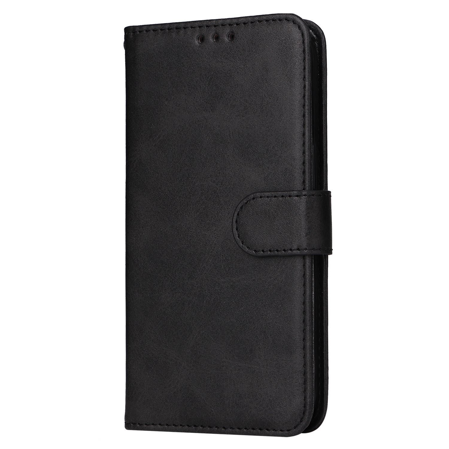 Uniqkart for iPhone 15 Anti-Scratch PU Leather Wallet Phone Case Calf Texture Flip Stand Cover - Black