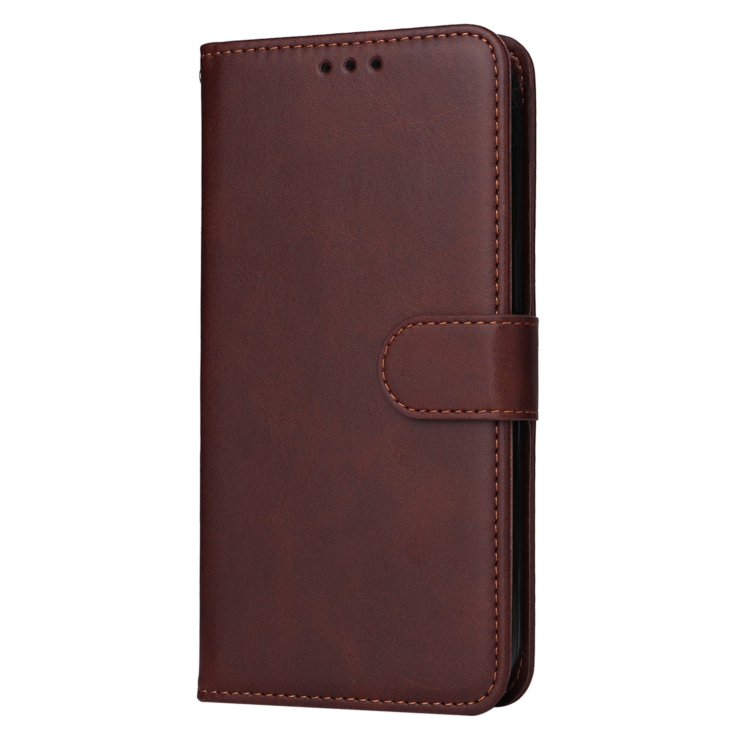 Uniqkart for iPhone 15 Anti-Scratch PU Leather Wallet Phone Case Calf Texture Flip Stand Cover - Brown