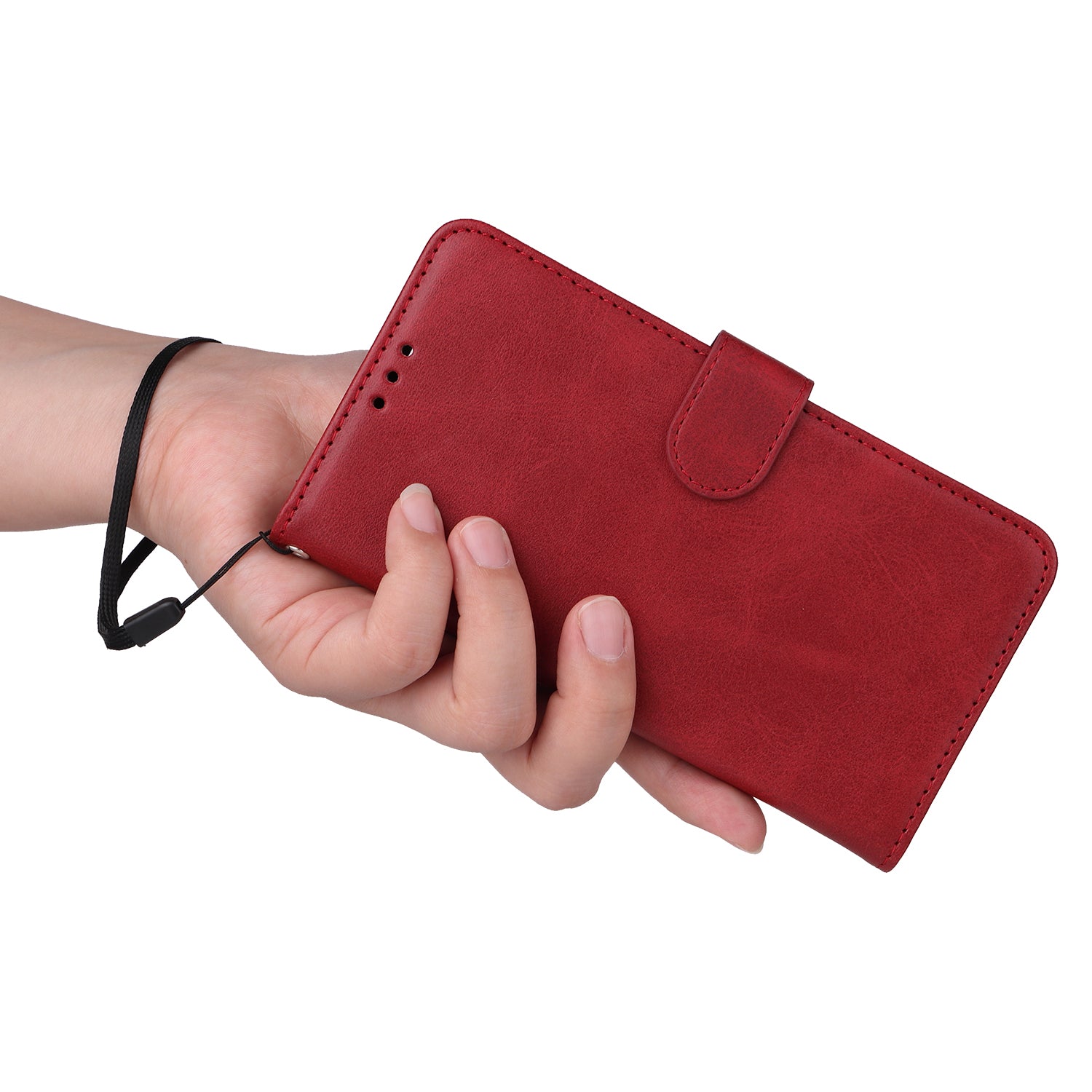 Uniqkart for iPhone 15 Anti-Scratch PU Leather Wallet Phone Case Calf Texture Flip Stand Cover - Red