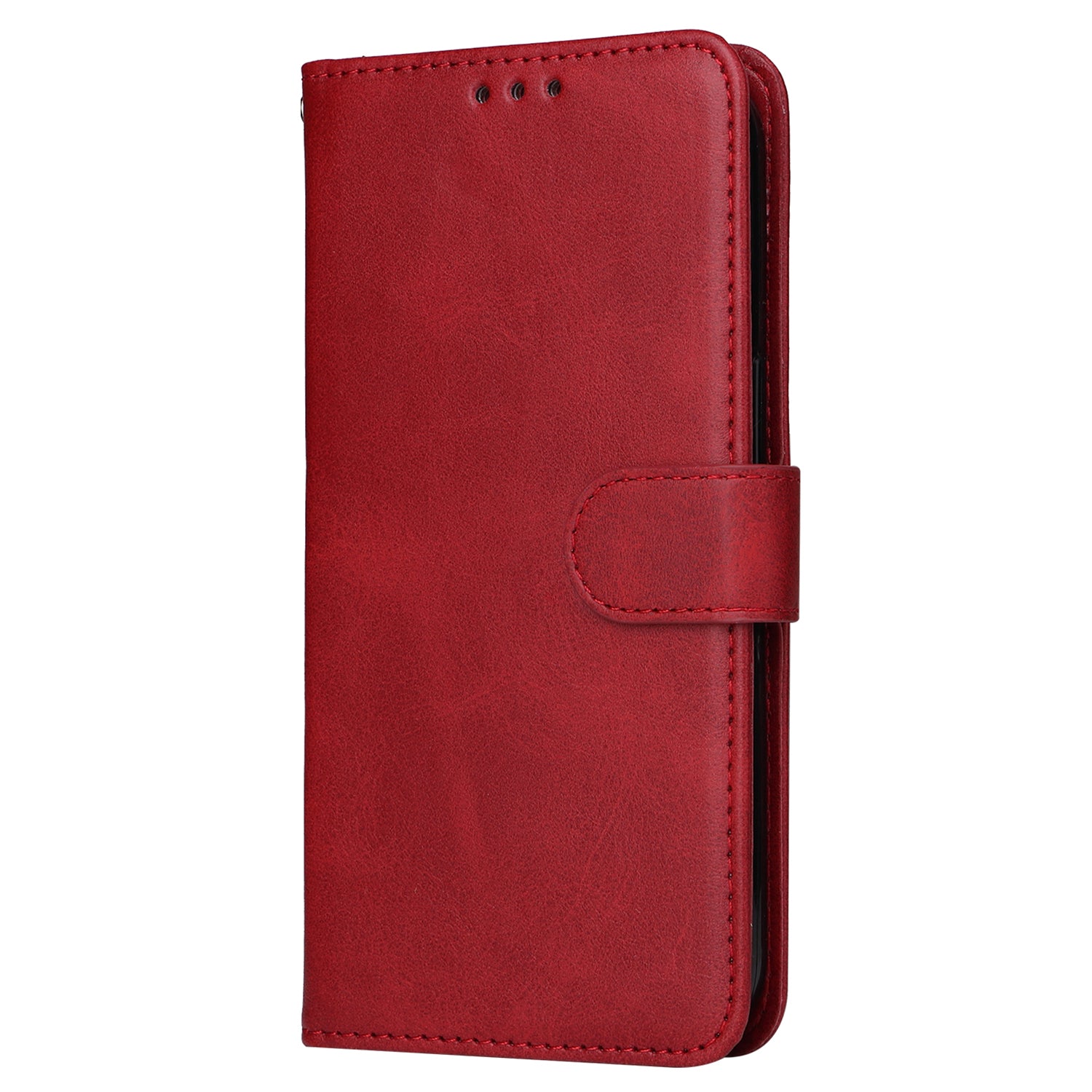 Uniqkart for iPhone 15 Anti-Scratch PU Leather Wallet Phone Case Calf Texture Flip Stand Cover - Red