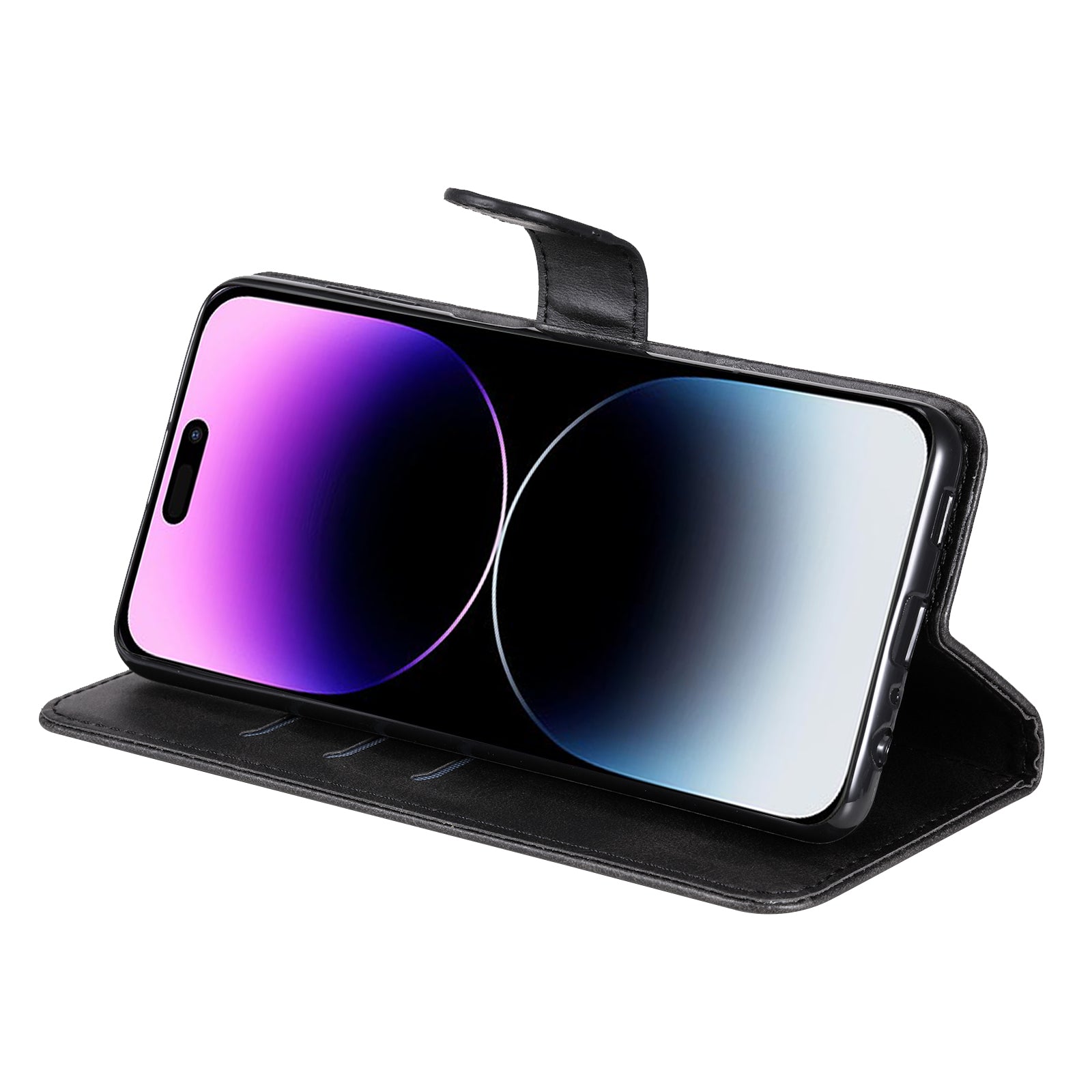 Uniqkart for iPhone 15 Pro Max Anti-Scratch Calf Texture Phone Case Zipper Pocket Wallet Foldable Stand Cover - Black