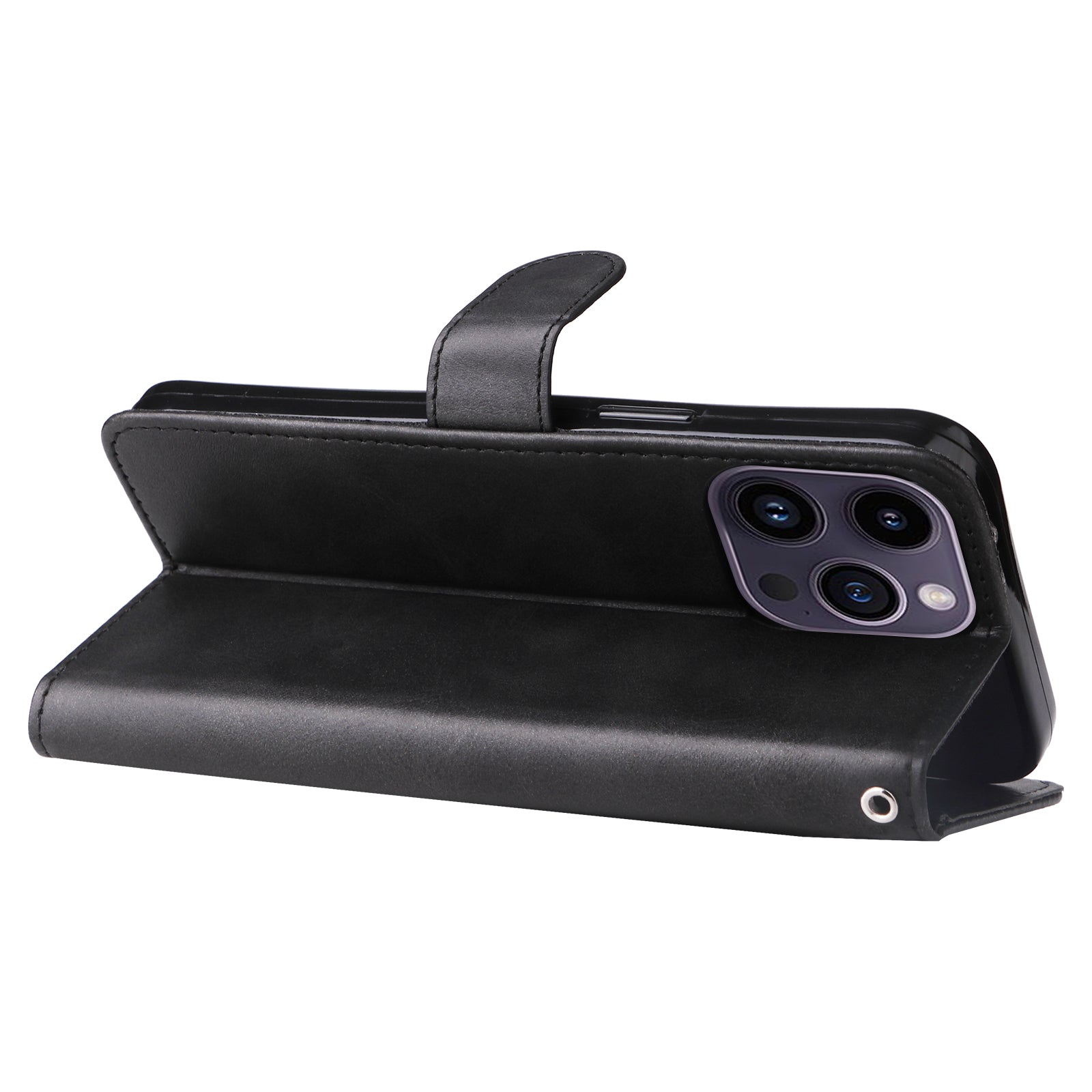 Uniqkart for iPhone 15 Pro Max Anti-Scratch Calf Texture Phone Case Zipper Pocket Wallet Foldable Stand Cover - Black