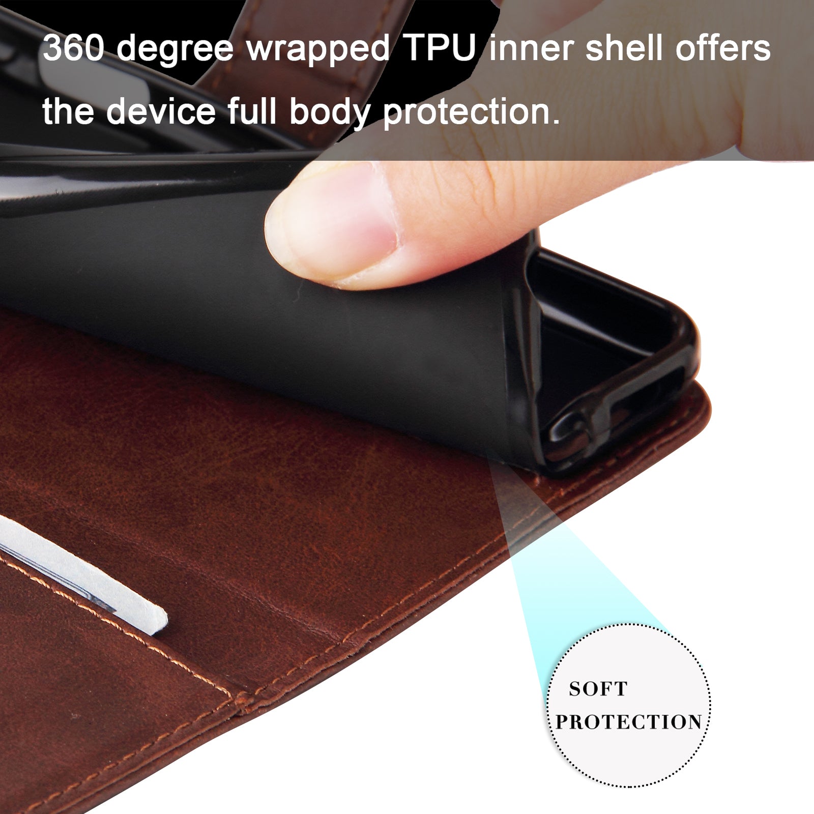Uniqkart for iPhone 15 Pro Max Anti-Scratch Calf Texture Phone Case Zipper Pocket Wallet Foldable Stand Cover - Brown