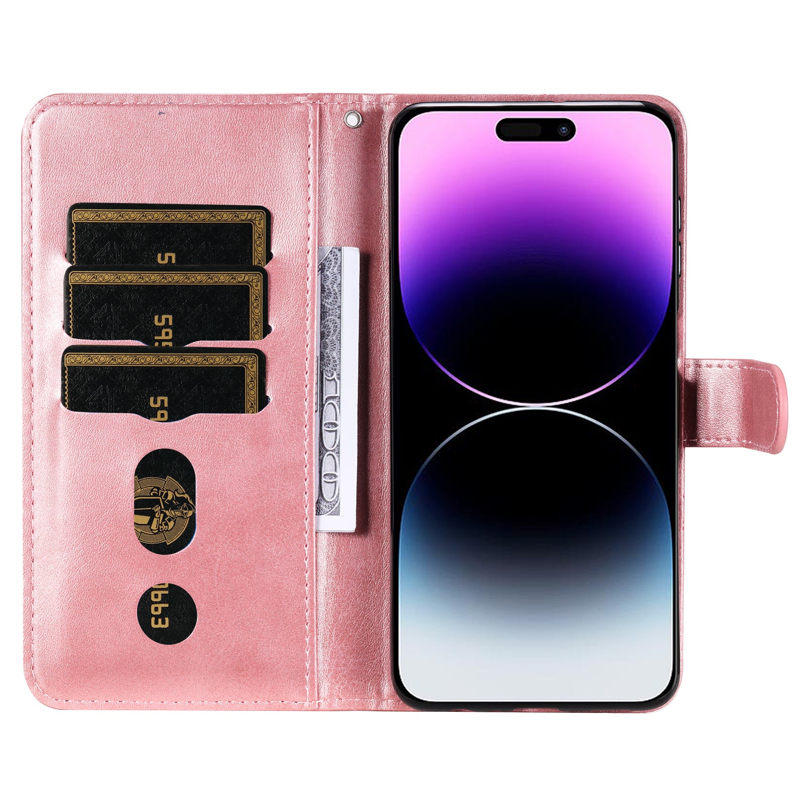 Uniqkart for iPhone 15 Pro Max Anti-Scratch Calf Texture Phone Case Zipper Pocket Wallet Foldable Stand Cover - Pink