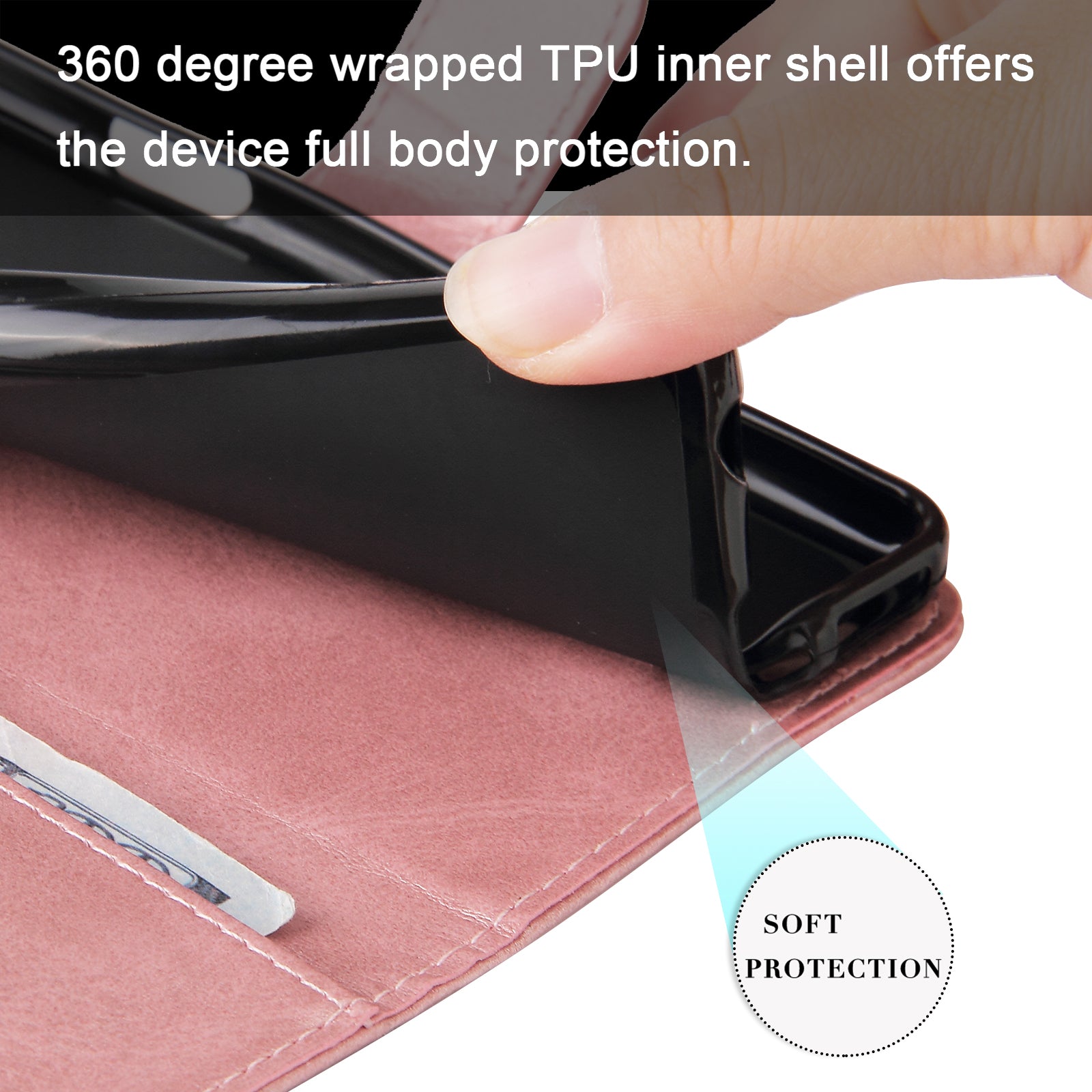 Uniqkart for iPhone 15 Pro Max Anti-Scratch Calf Texture Phone Case Zipper Pocket Wallet Foldable Stand Cover - Pink