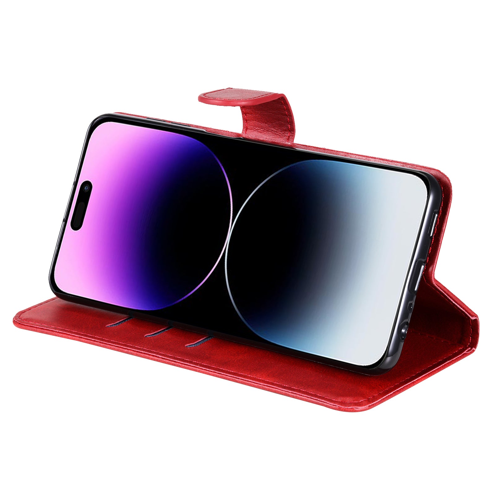 Uniqkart for iPhone 15 Pro Max Anti-Scratch Calf Texture Phone Case Zipper Pocket Wallet Foldable Stand Cover - Red