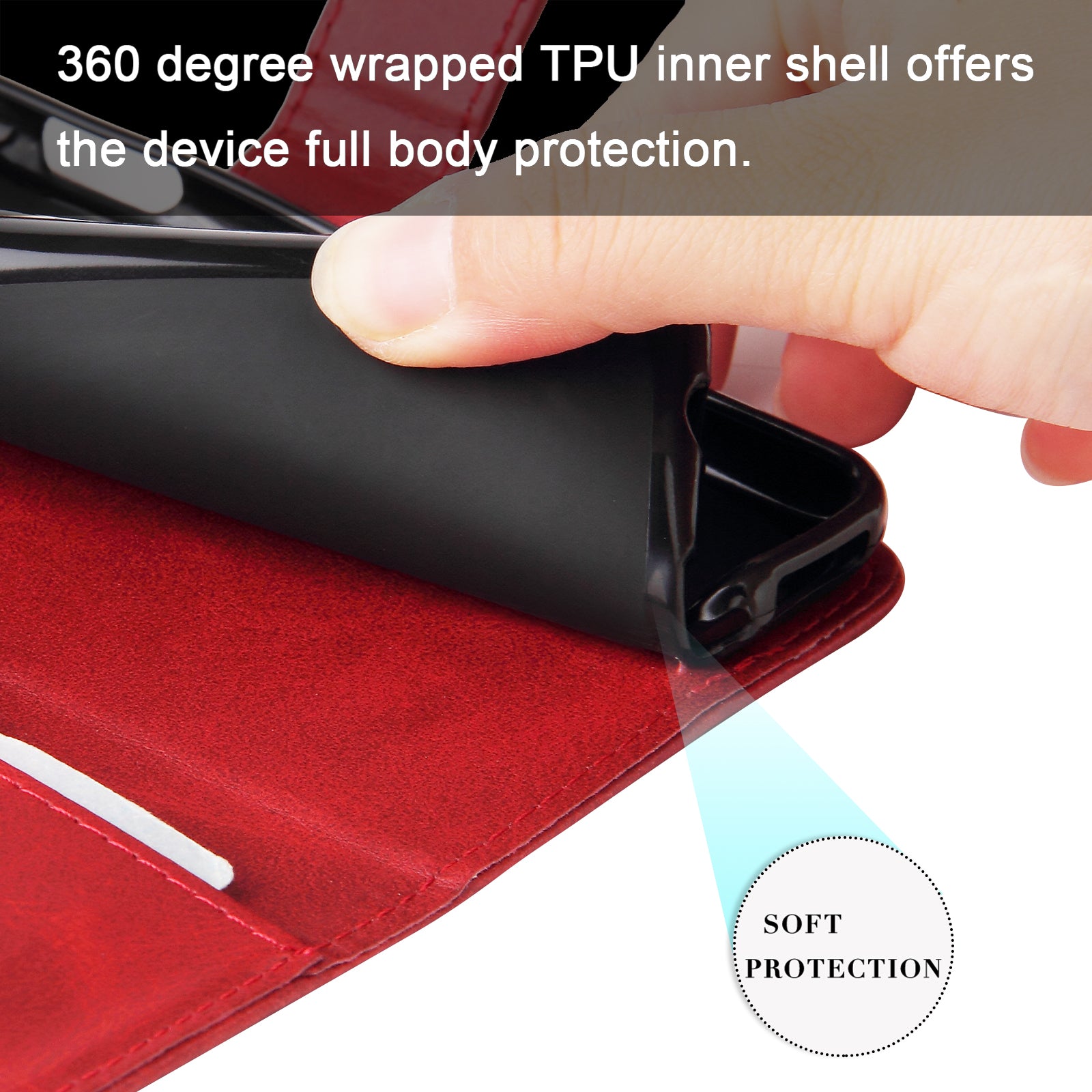 Uniqkart for iPhone 15 Pro Max Anti-Scratch Calf Texture Phone Case Zipper Pocket Wallet Foldable Stand Cover - Red
