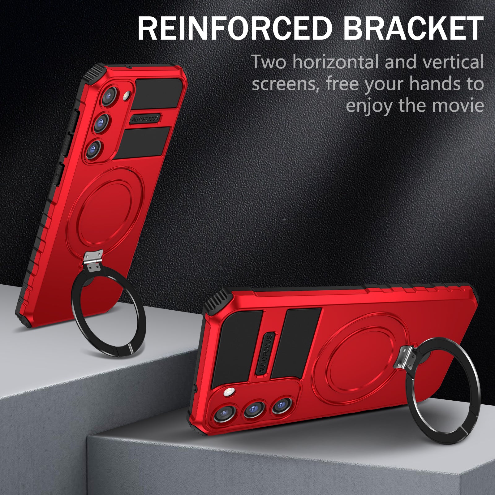Uniqkart for Samsung Galaxy S23+ Magnetic Phone Case Kickstand PC+TPU Rugged Protective Cover - Red