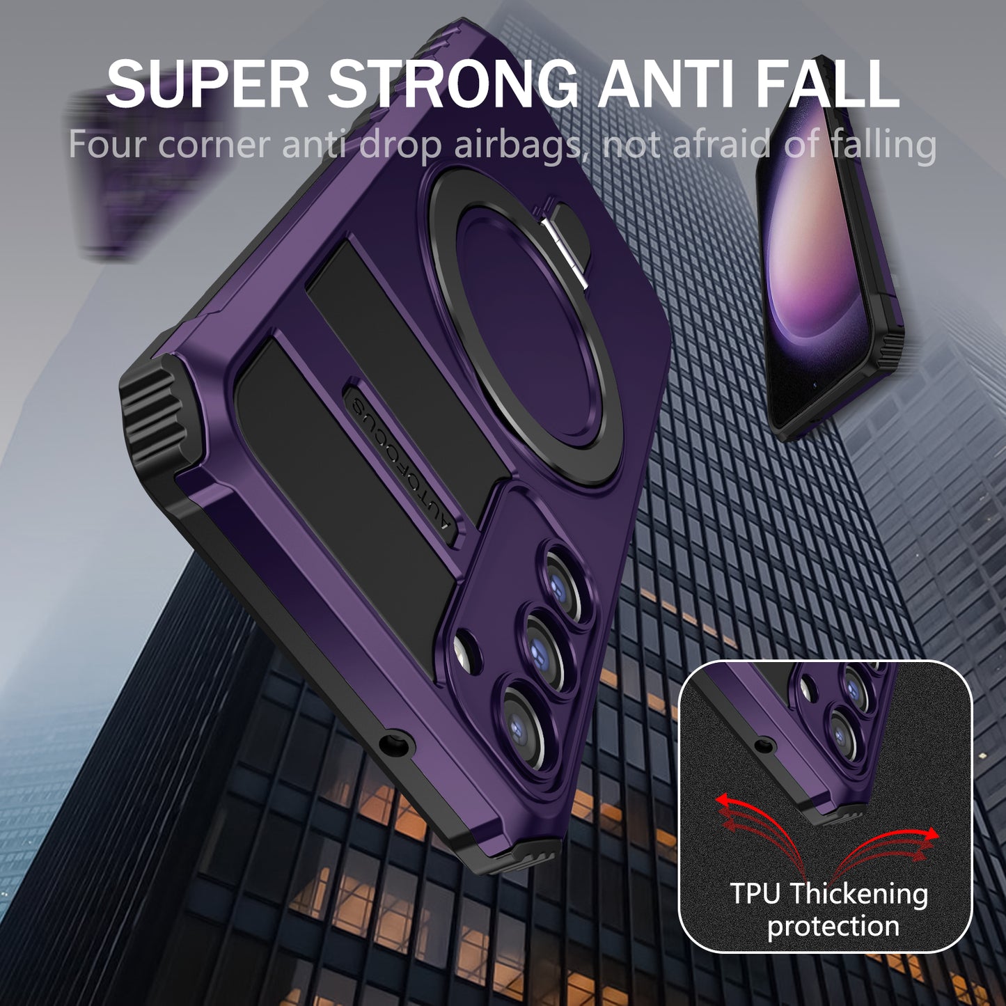 Uniqkart for Samsung Galaxy S23+ Magnetic Phone Case Kickstand PC+TPU Rugged Protective Cover - Purple