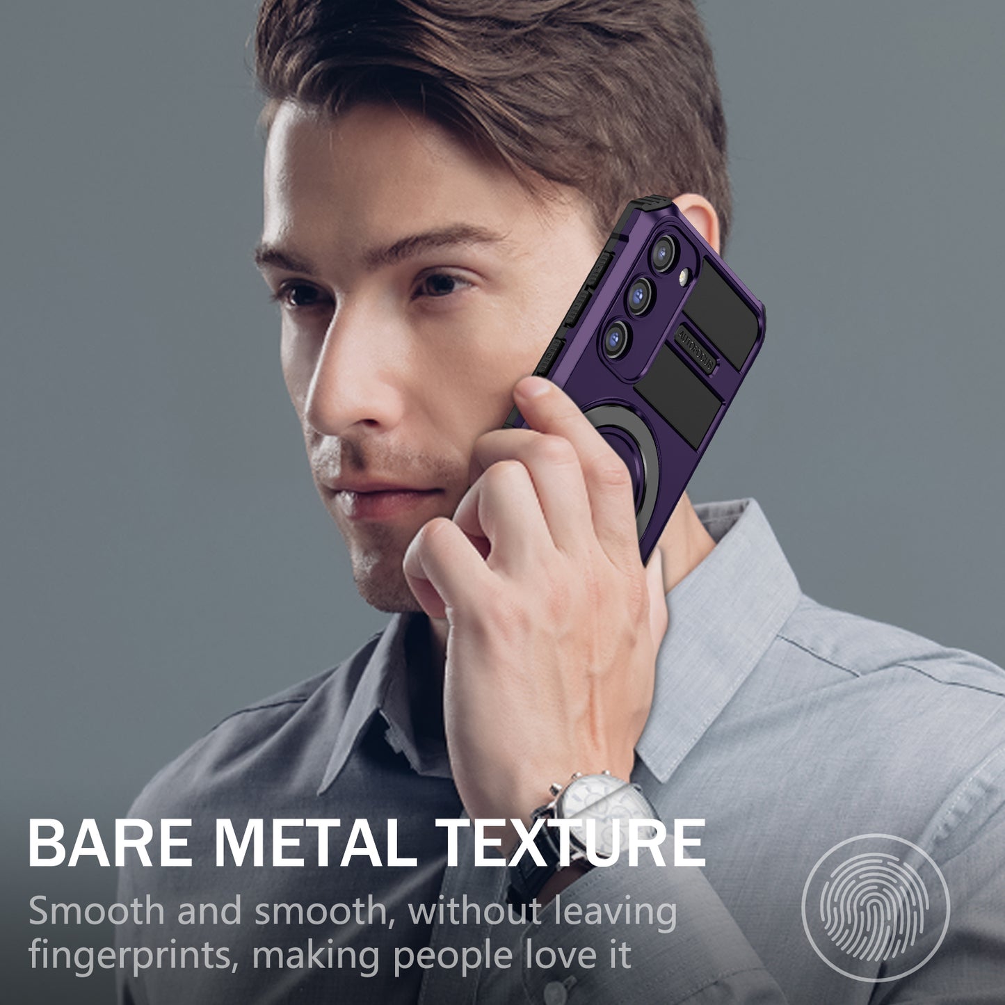 Uniqkart for Samsung Galaxy S23+ Magnetic Phone Case Kickstand PC+TPU Rugged Protective Cover - Purple