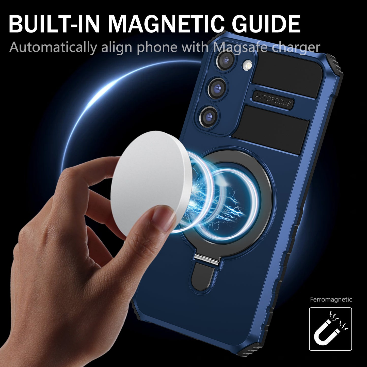 Uniqkart for Samsung Galaxy S23 Ring Kickstand Phone Case Shockproof PC+TPU Magnetic Cover - Blue