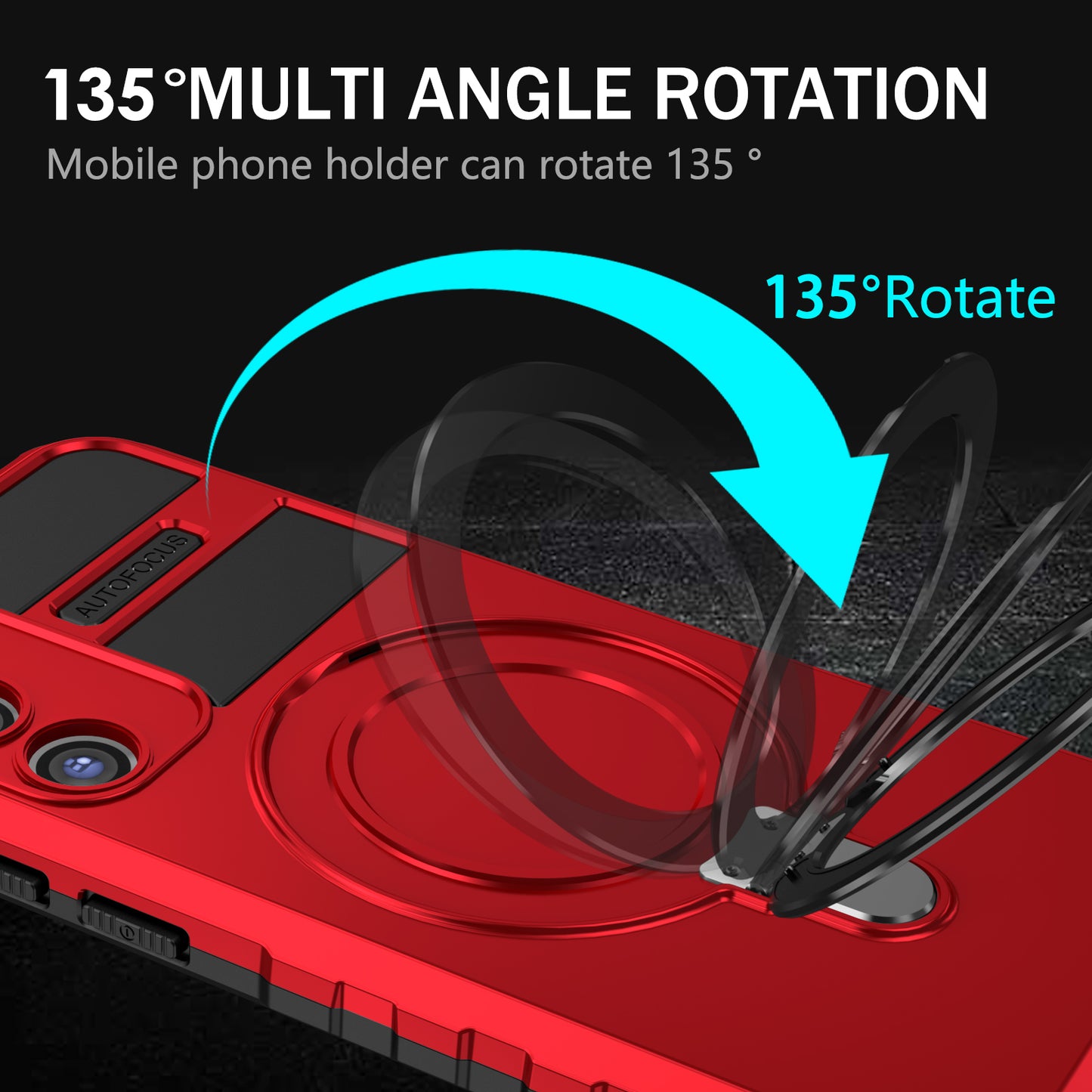 Uniqkart for Samsung Galaxy S23 Ring Kickstand Phone Case Shockproof PC+TPU Magnetic Cover - Red
