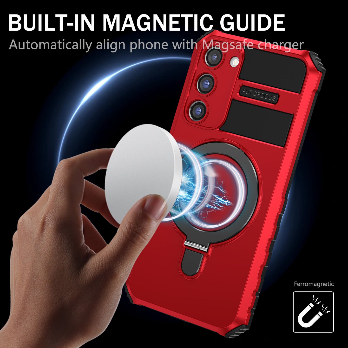 Uniqkart for Samsung Galaxy S23 Ring Kickstand Phone Case Shockproof PC+TPU Magnetic Cover - Red