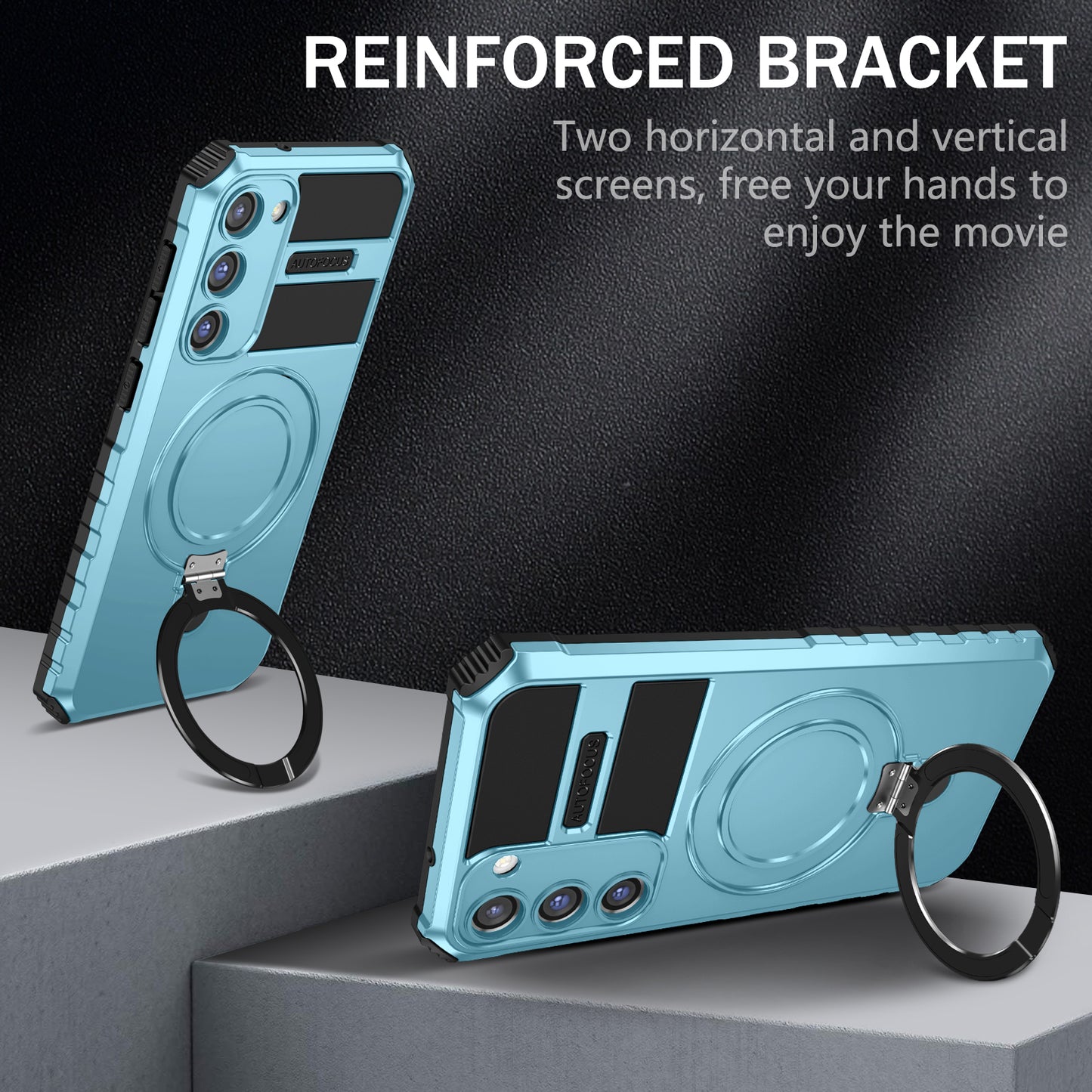 Uniqkart for Samsung Galaxy S23 Ring Kickstand Phone Case Shockproof PC+TPU Magnetic Cover - Baby Blue
