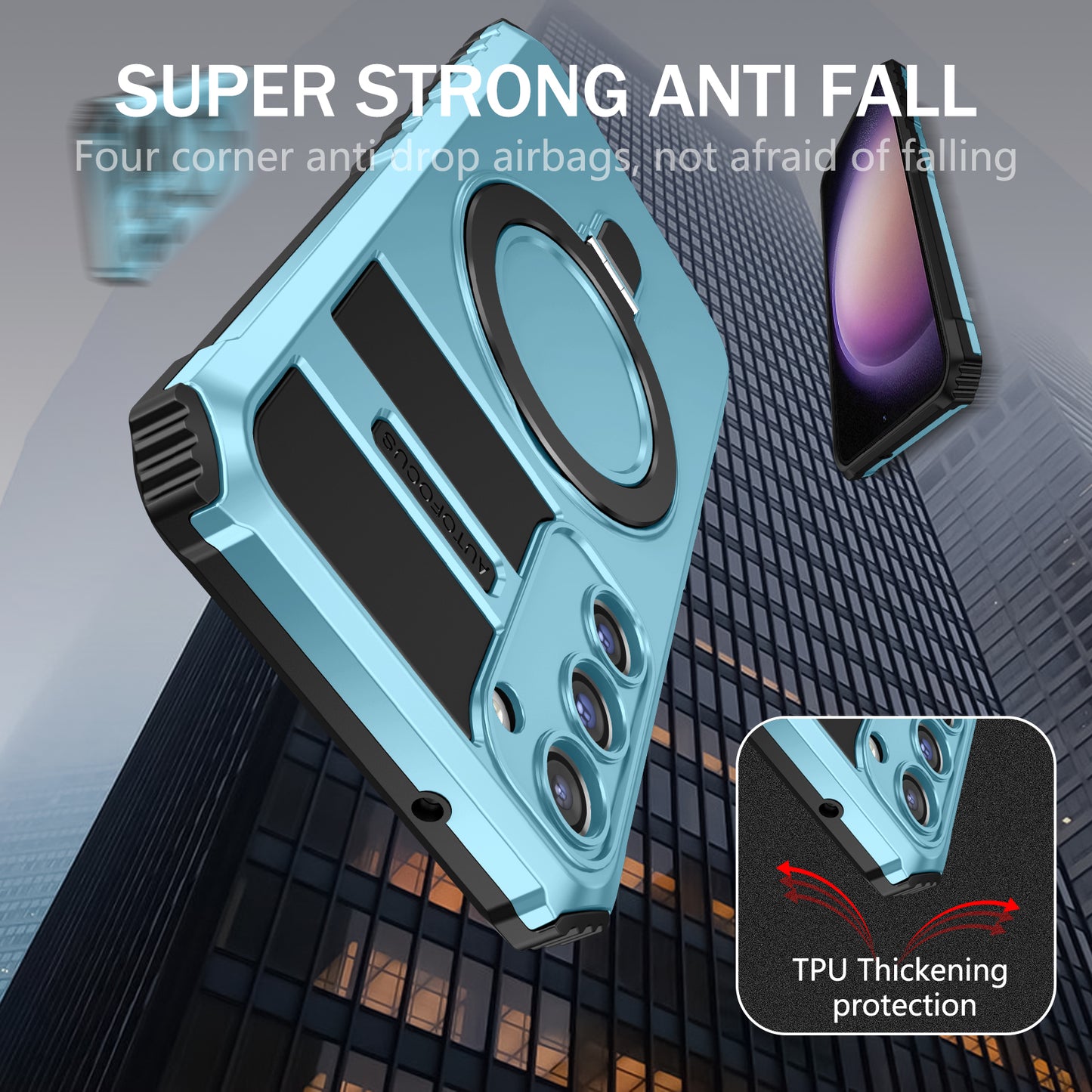 Uniqkart for Samsung Galaxy S23 Ring Kickstand Phone Case Shockproof PC+TPU Magnetic Cover - Baby Blue