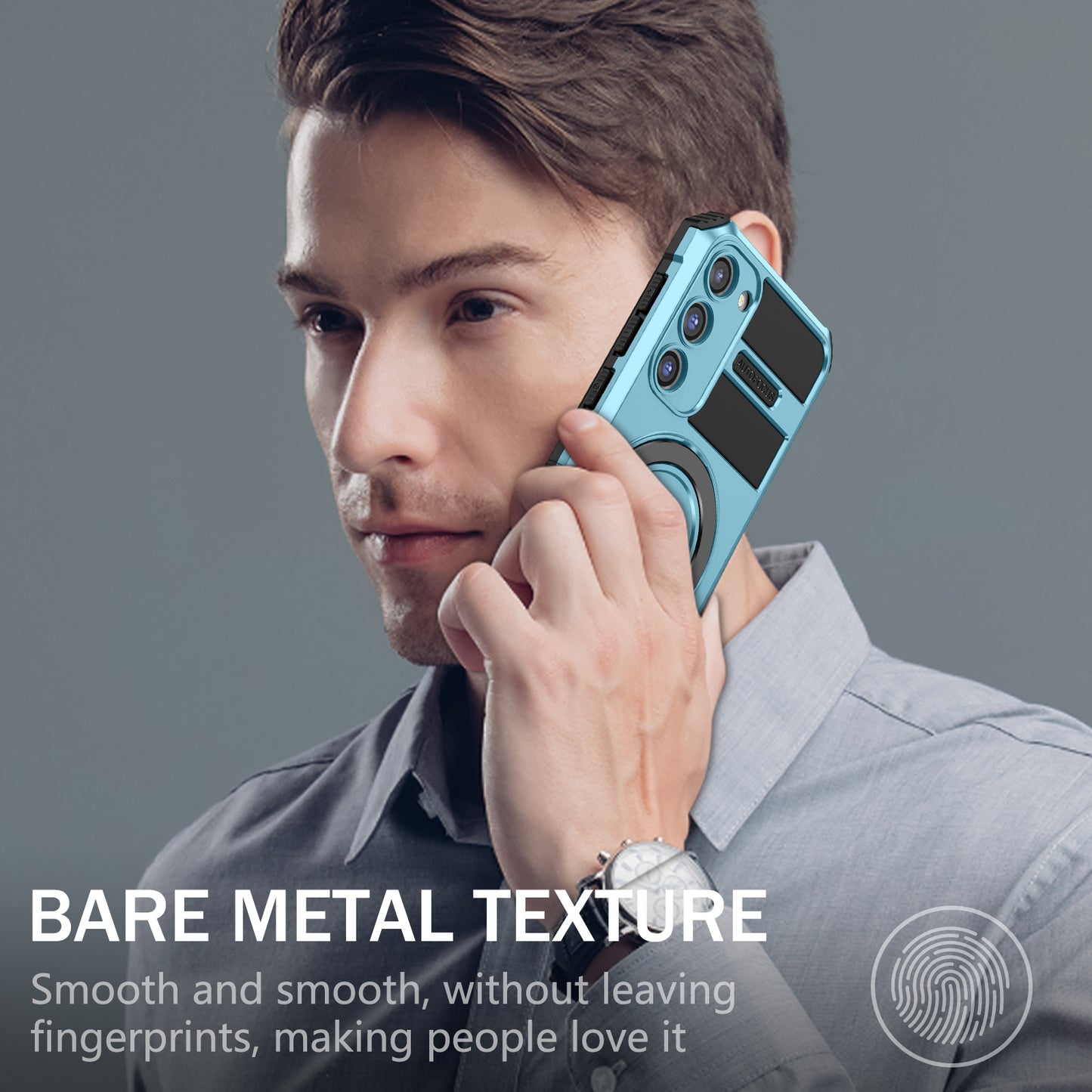 Uniqkart for Samsung Galaxy S23 Ring Kickstand Phone Case Shockproof PC+TPU Magnetic Cover - Baby Blue