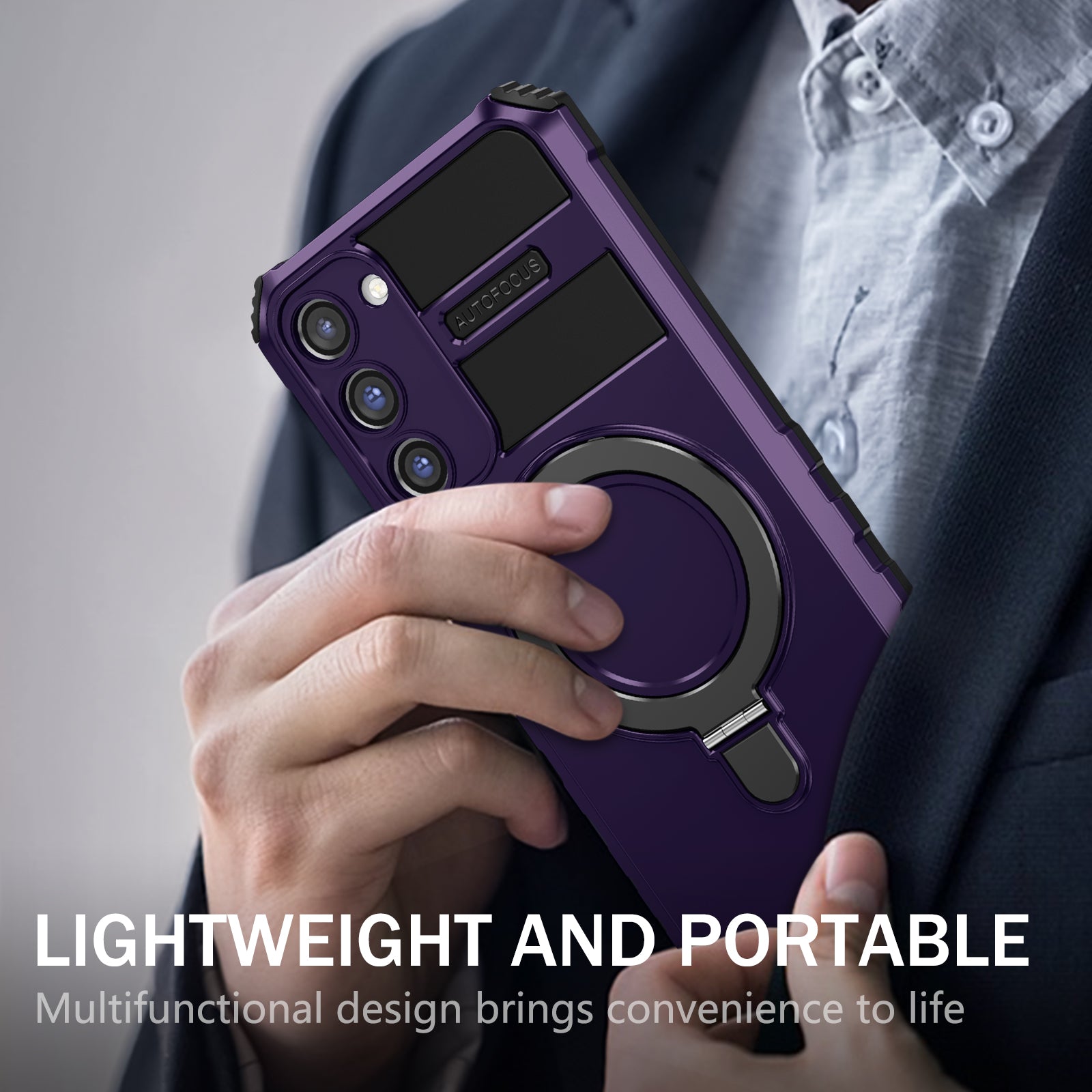 Uniqkart for Samsung Galaxy S23 Ring Kickstand Phone Case Shockproof PC+TPU Magnetic Cover - Purple