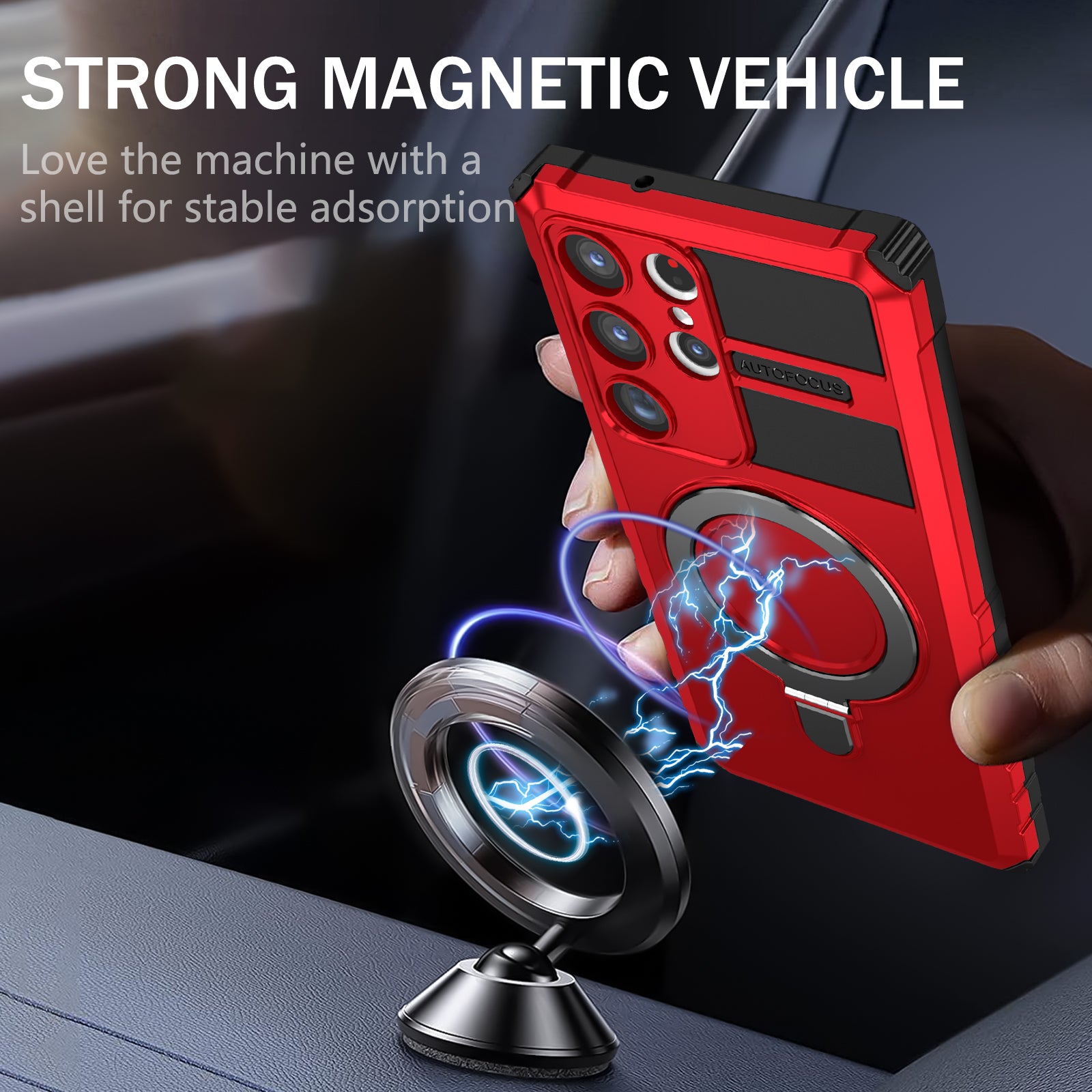 Uniqkart for Samsung Galaxy S23 Ultra PC+TPU Phone Case Magnetic Finger Grip Kickstand Cover - Red