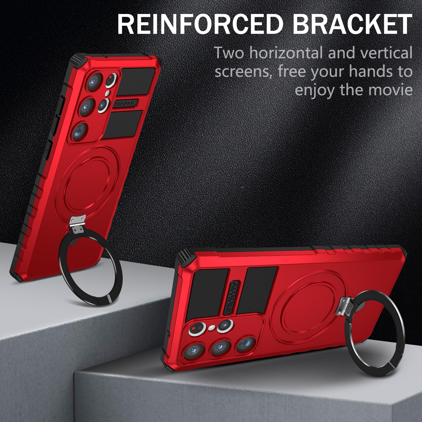 Uniqkart for Samsung Galaxy S23 Ultra PC+TPU Phone Case Magnetic Finger Grip Kickstand Cover - Red
