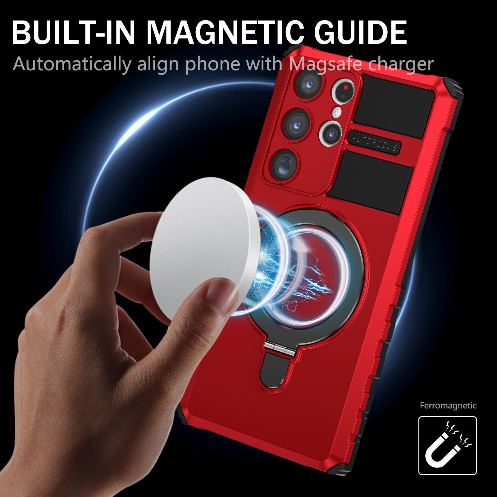 Uniqkart for Samsung Galaxy S23 Ultra PC+TPU Phone Case Magnetic Finger Grip Kickstand Cover - Red