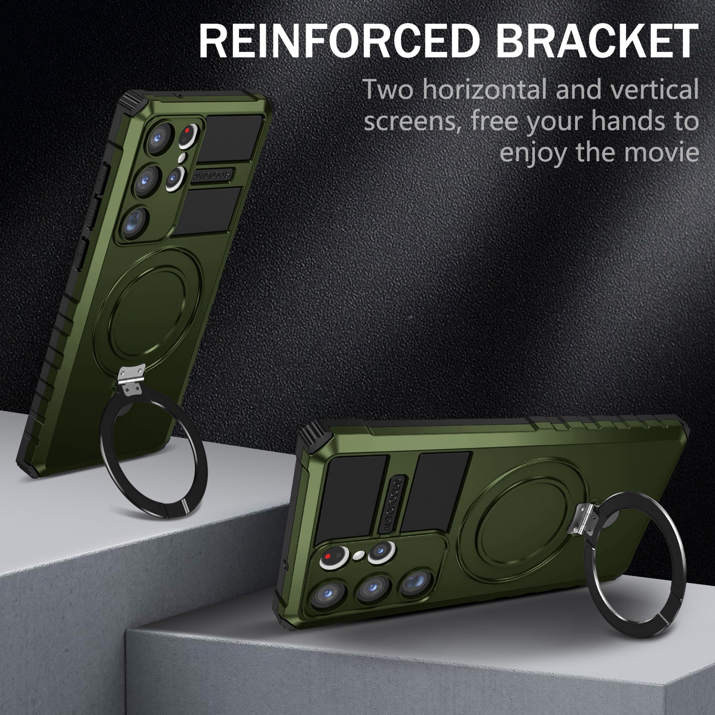 Uniqkart for Samsung Galaxy S23 Ultra PC+TPU Phone Case Magnetic Finger Grip Kickstand Cover - Green