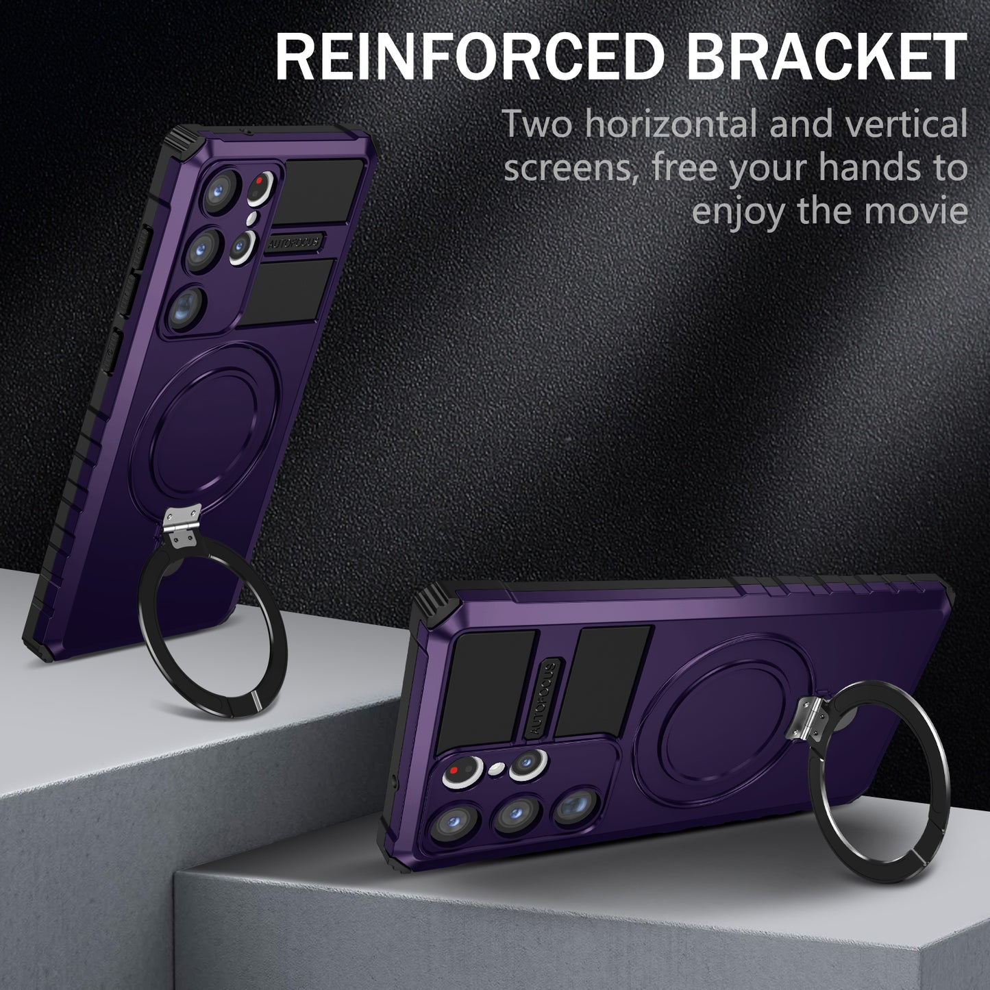 Uniqkart for Samsung Galaxy S23 Ultra PC+TPU Phone Case Magnetic Finger Grip Kickstand Cover - Purple